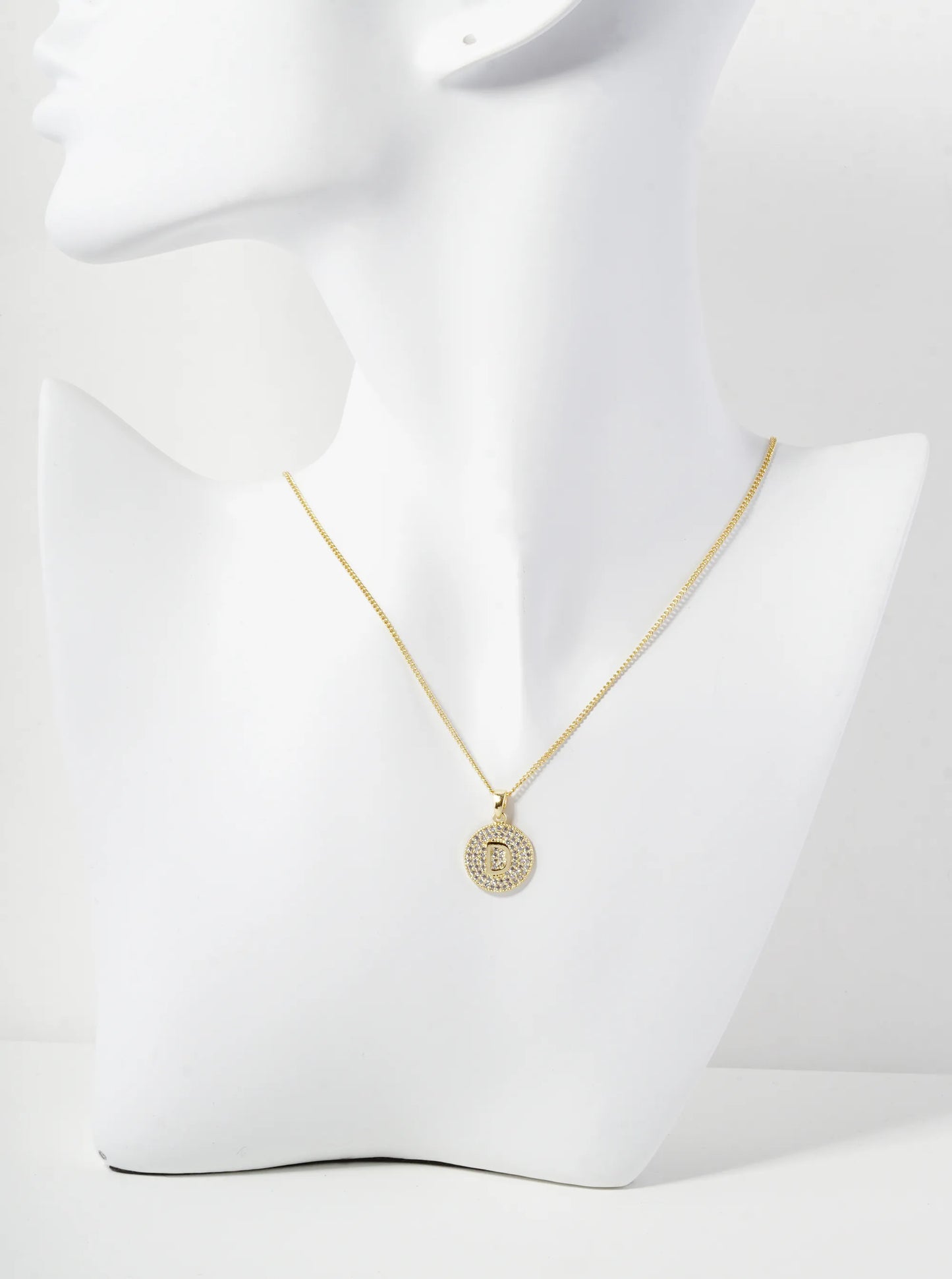 18K Gold Dipped Micro Pave Cubic Zirconia Initial Letter Pendant Necklace