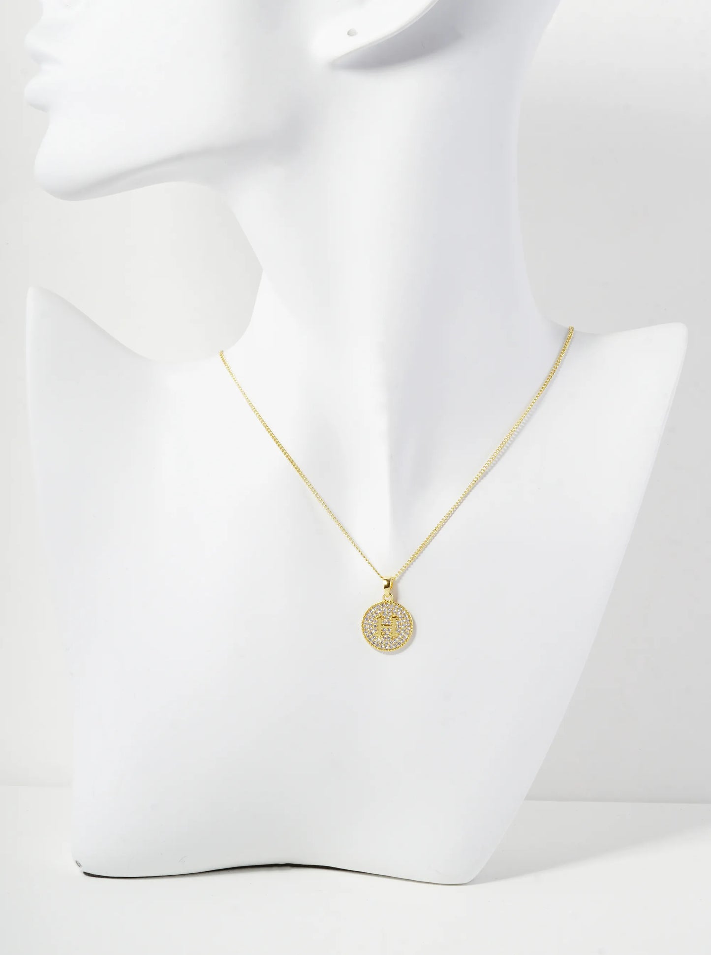 18K Gold Dipped Micro Pave Cubic Zirconia Initial Letter Pendant Necklace