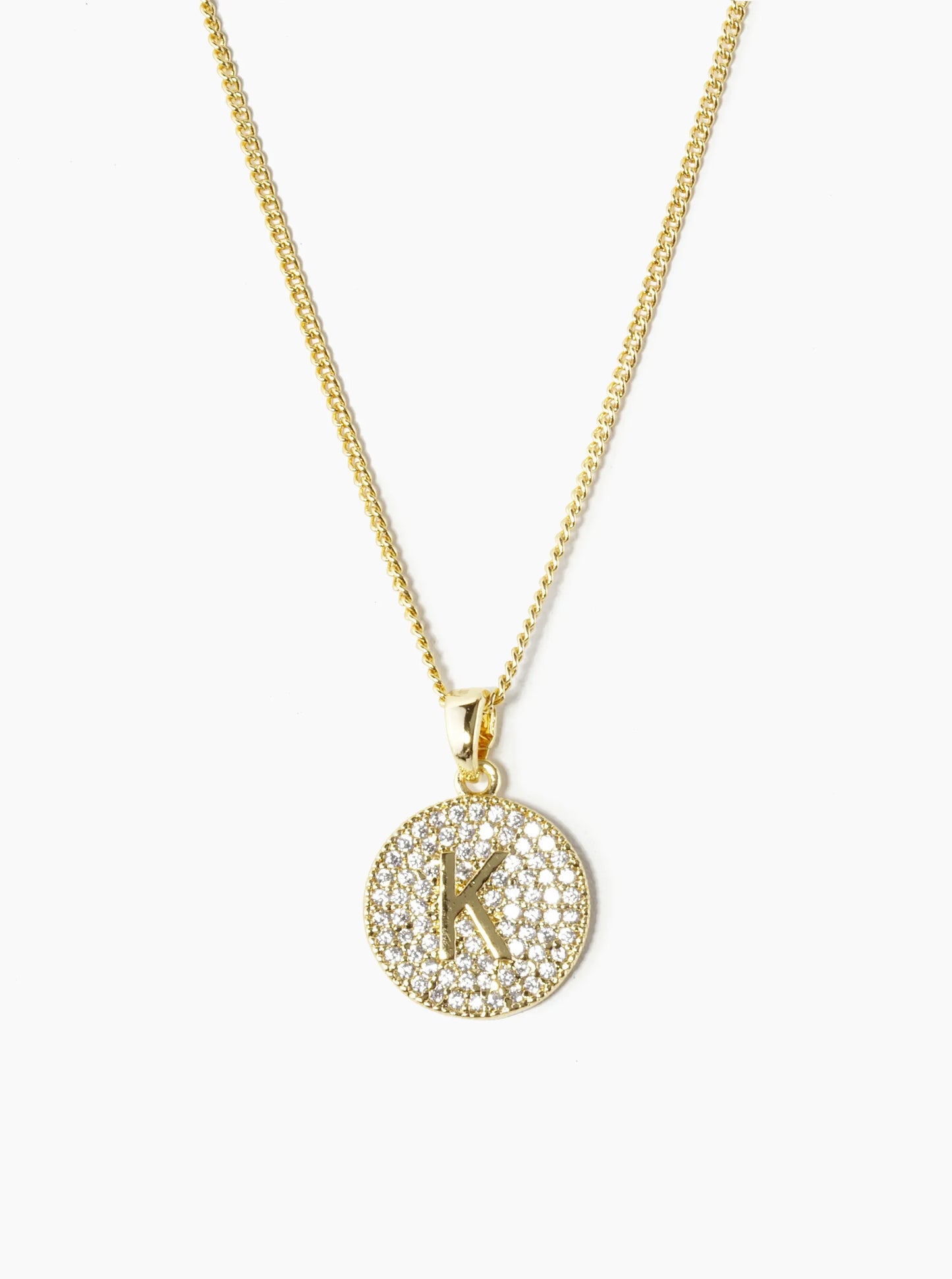 18K Gold Dipped Micro Pave Cubic Zirconia Initial Letter Pendant Necklace