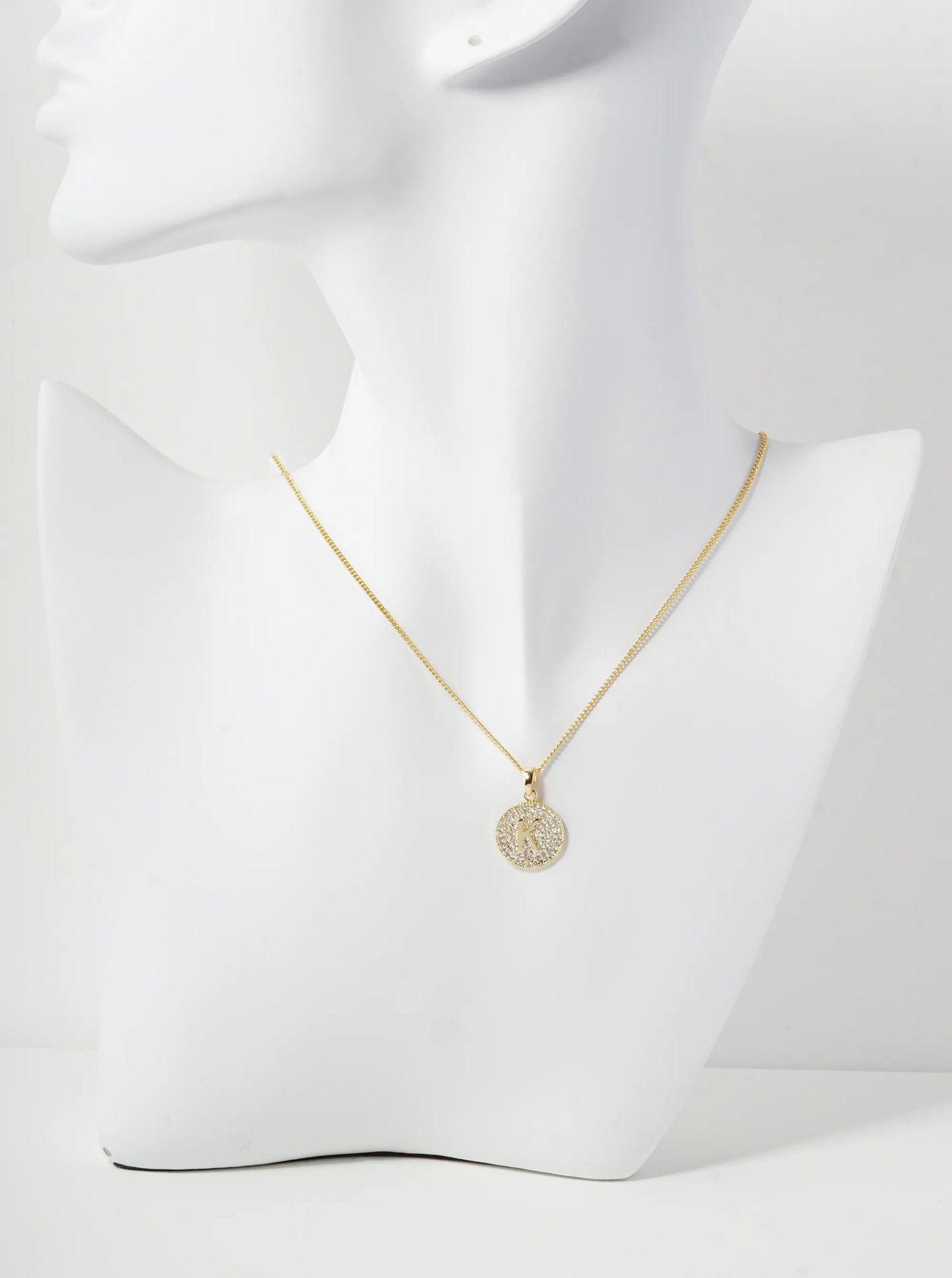 18K Gold Dipped Micro Pave Cubic Zirconia Initial Letter Pendant Necklace