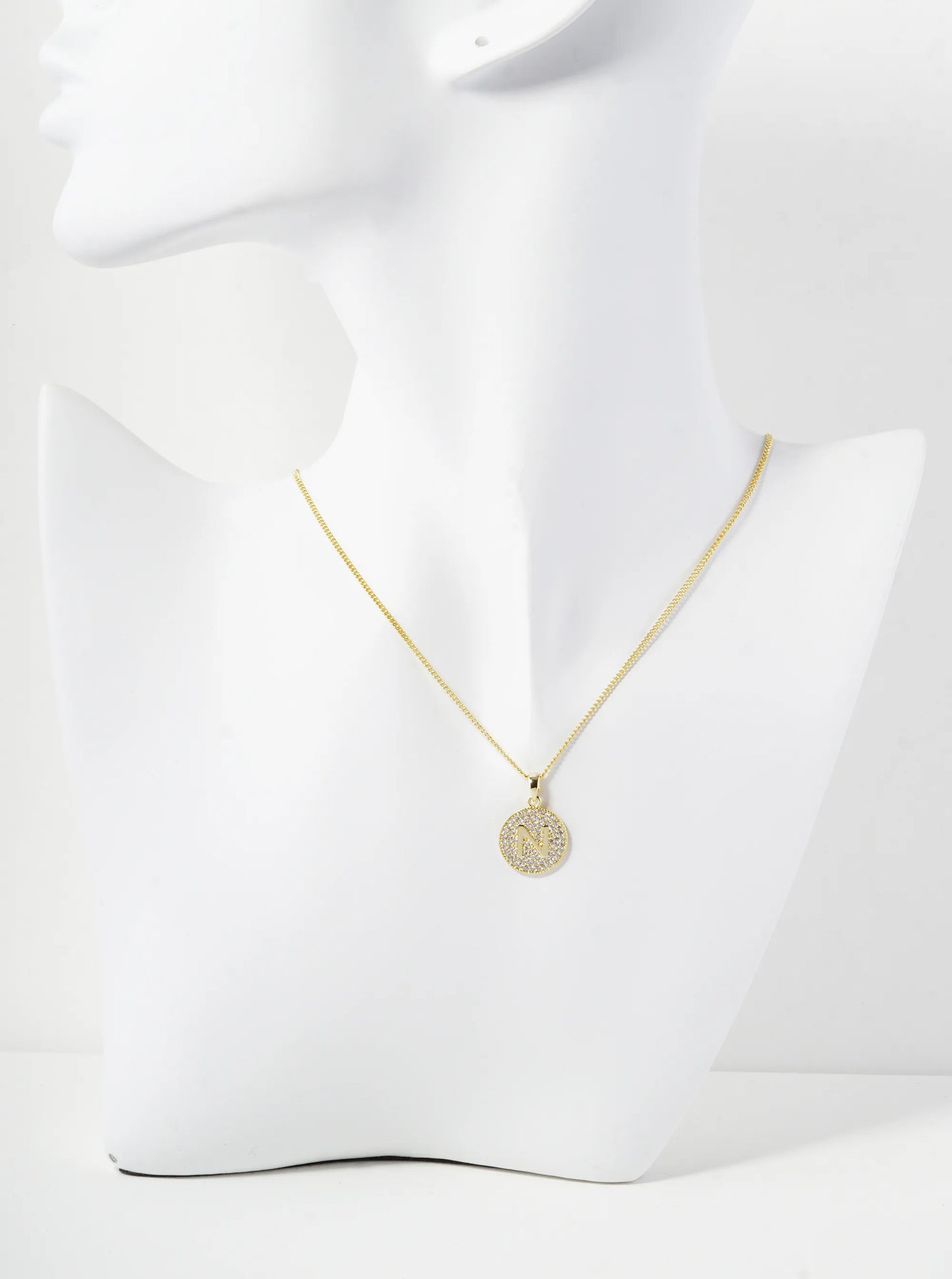18K Gold Dipped Micro Pave Cubic Zirconia Initial Letter Pendant Necklace