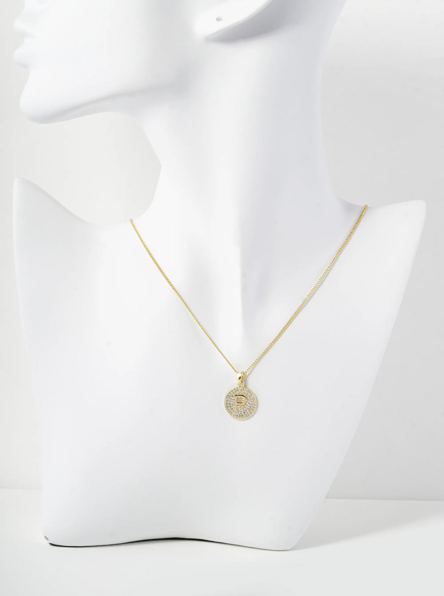 18K Gold Dipped Micro Pave Cubic Zirconia Initial Letter Pendant Necklace