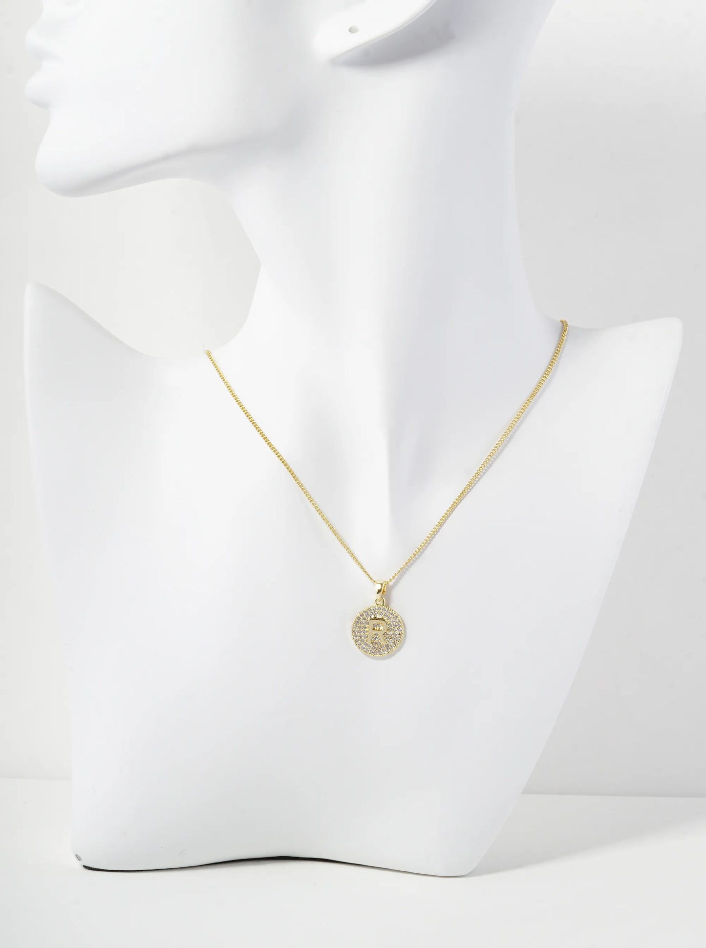 18K Gold Dipped Micro Pave Cubic Zirconia Initial Letter Pendant Necklace
