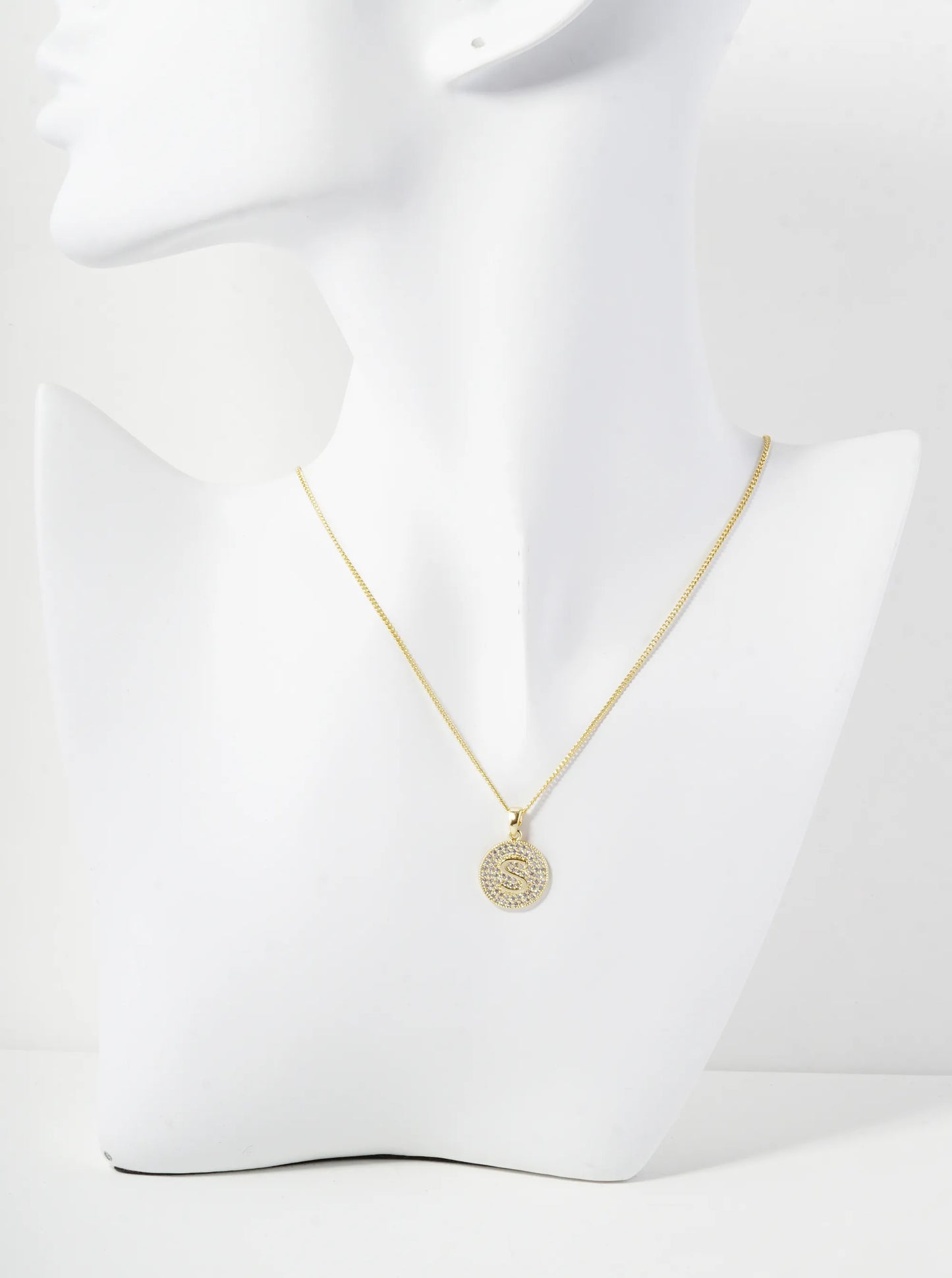 18K Gold Dipped Micro Pave Cubic Zirconia Initial Letter Pendant Necklace