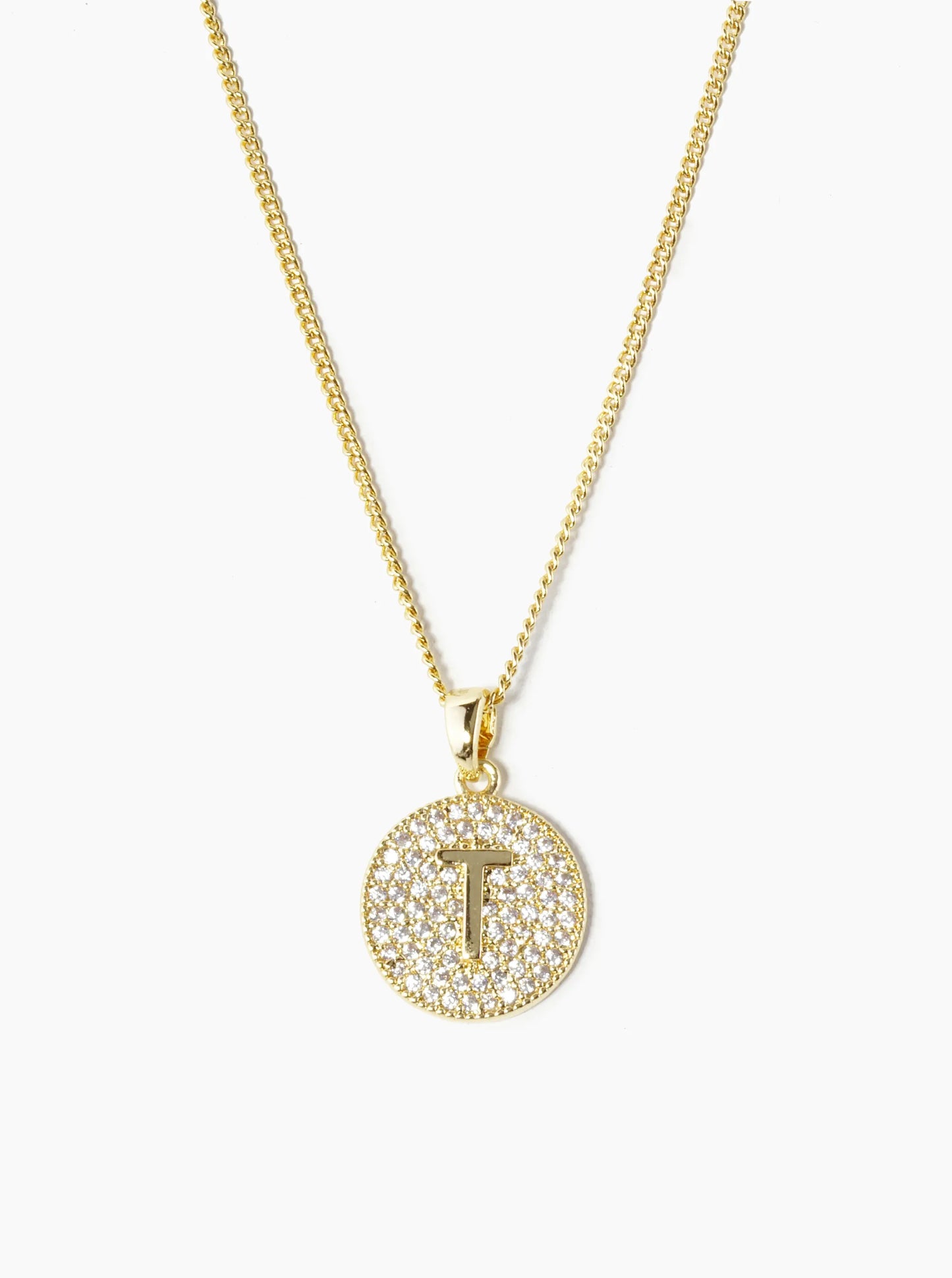 18K Gold Dipped Micro Pave Cubic Zirconia Initial Letter Pendant Necklace