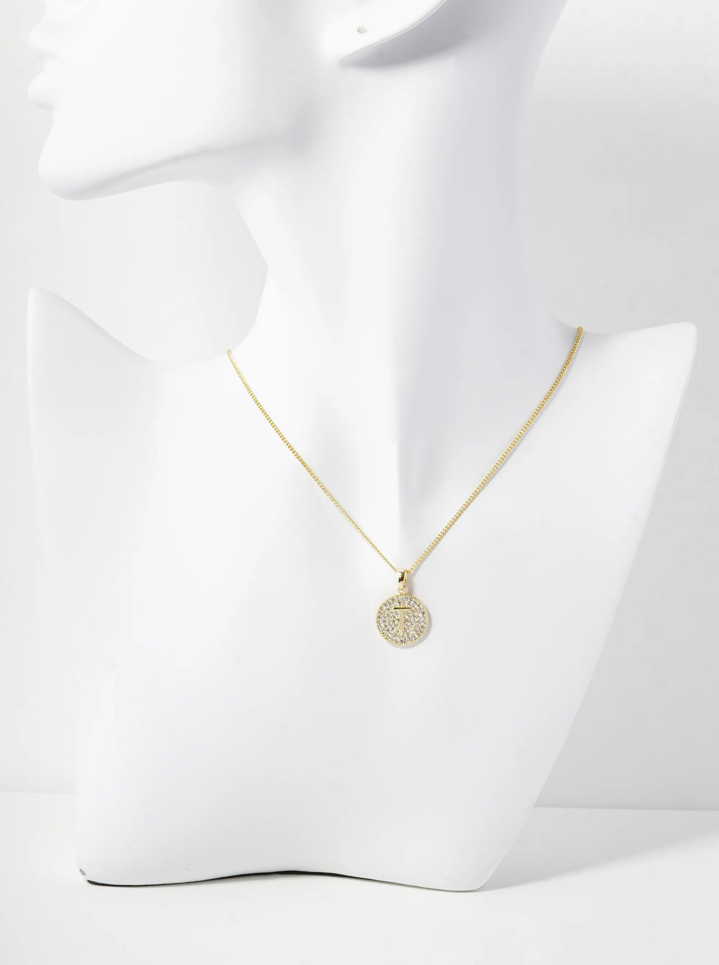 18K Gold Dipped Micro Pave Cubic Zirconia Initial Letter Pendant Necklace