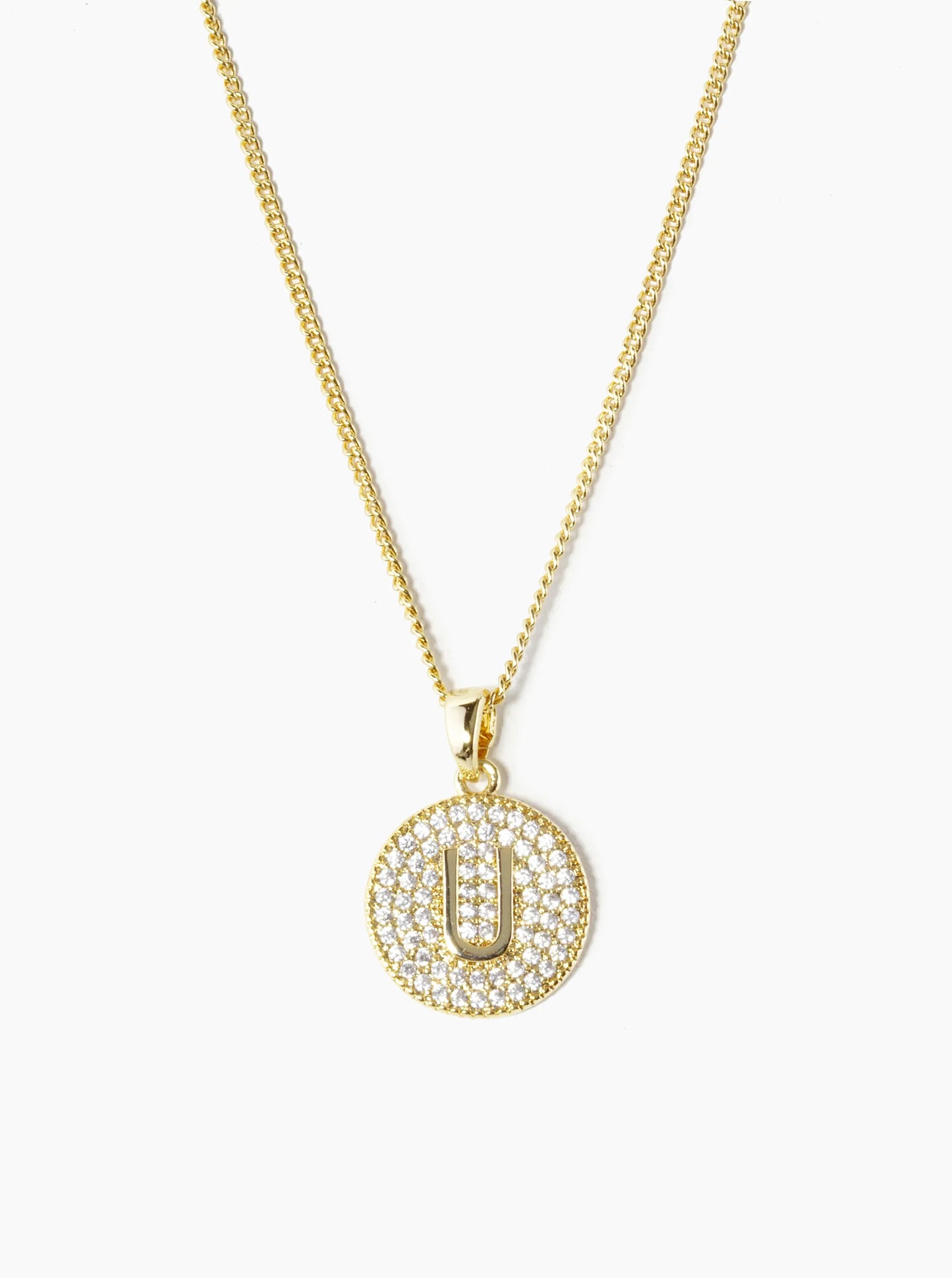 18K Gold Dipped Micro Pave Cubic Zirconia Initial Letter Pendant Necklace