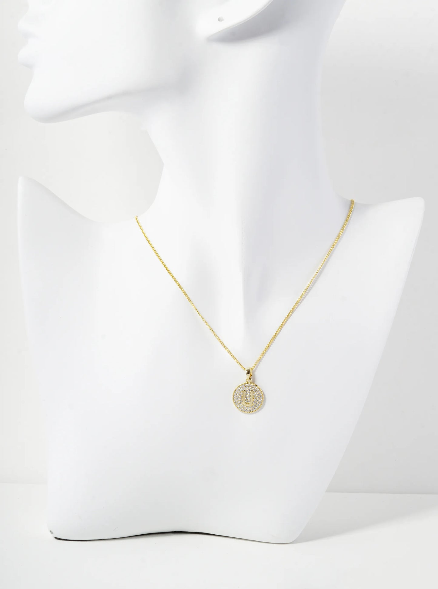 18K Gold Dipped Micro Pave Cubic Zirconia Initial Letter Pendant Necklace