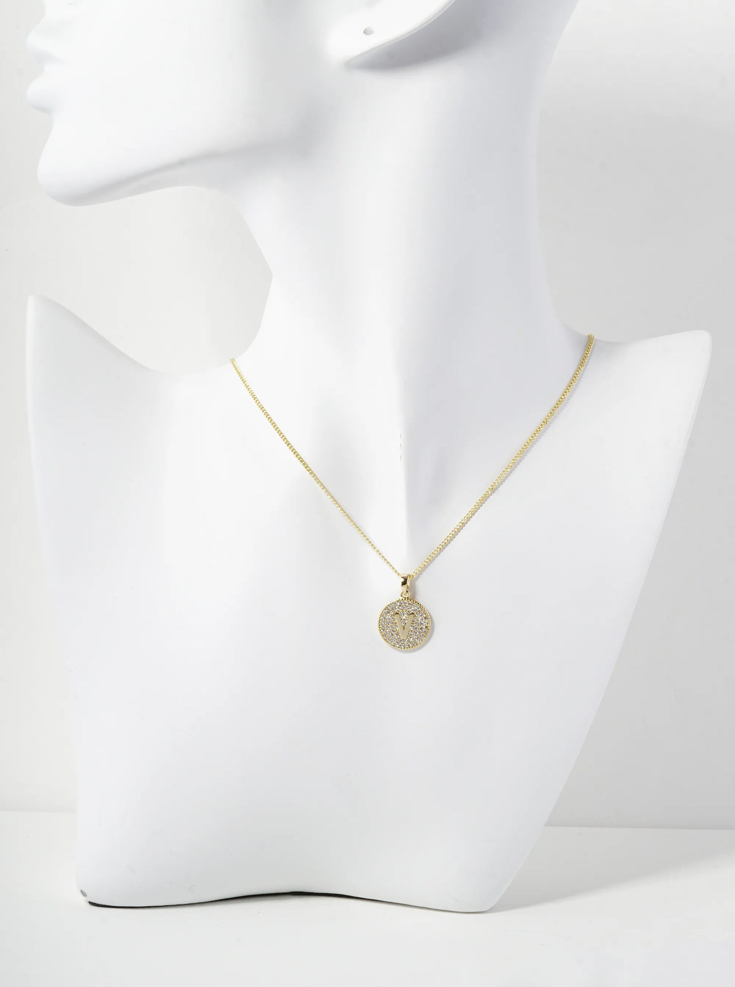 18K Gold Dipped Micro Pave Cubic Zirconia Initial Letter Pendant Necklace