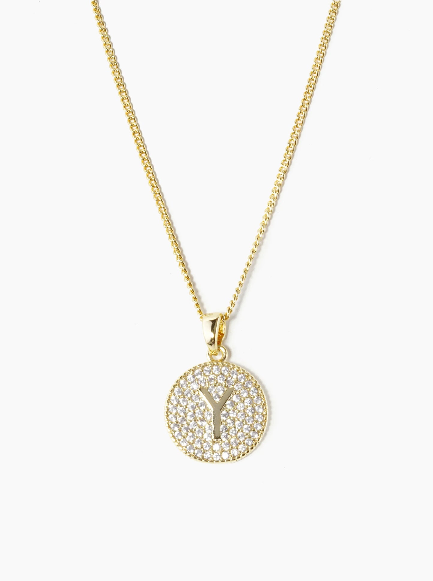 18K Gold Dipped Micro Pave Cubic Zirconia Initial Letter Pendant Necklace