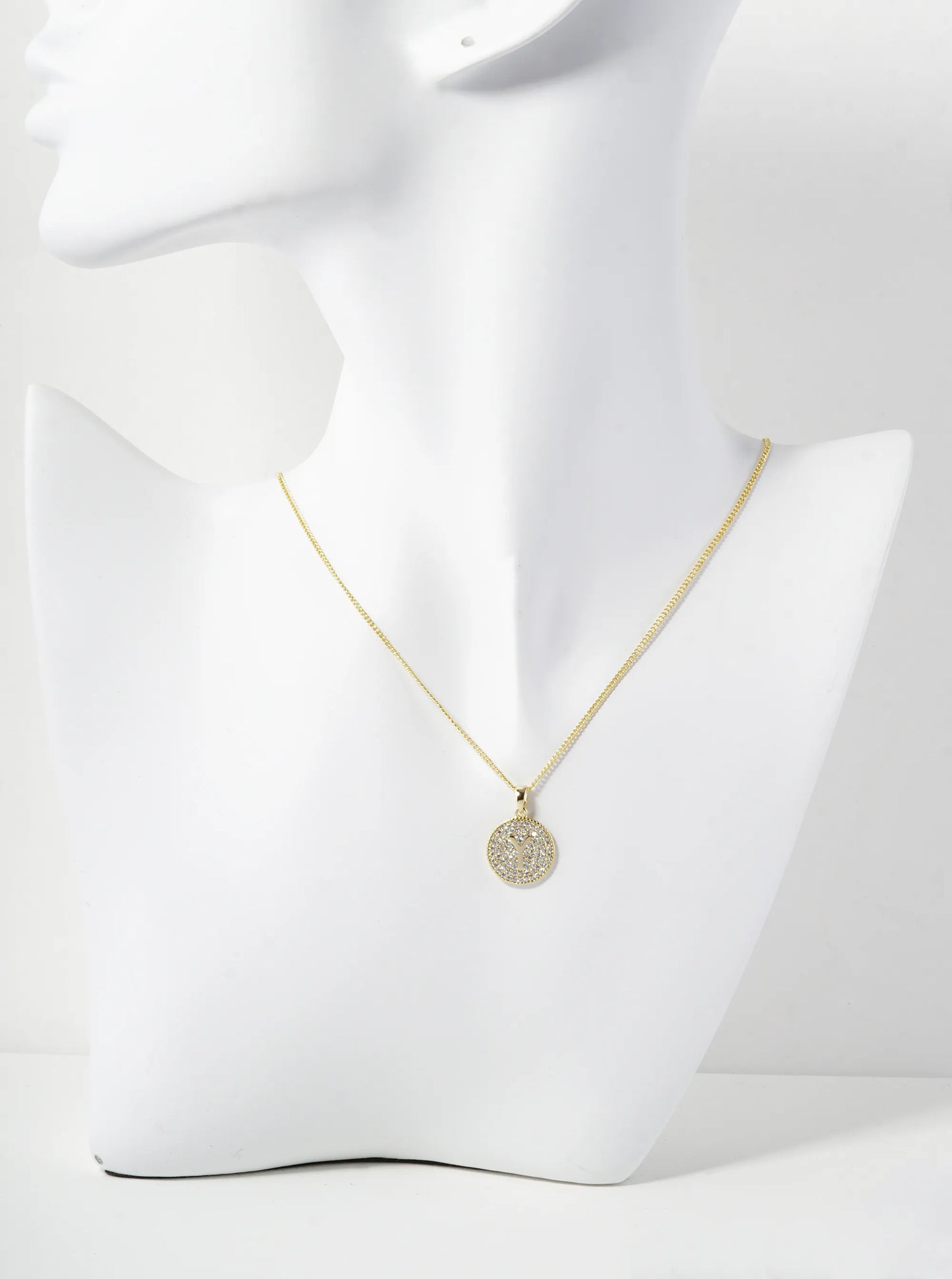 18K Gold Dipped Micro Pave Cubic Zirconia Initial Letter Pendant Necklace