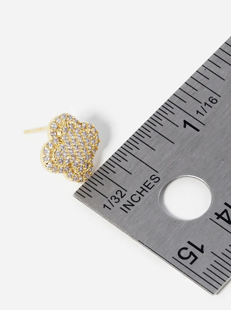 18K Gold Dipped Micro Pave Set 13mm Quatrefoil 925 Sterling Silver Post Stud Earrings