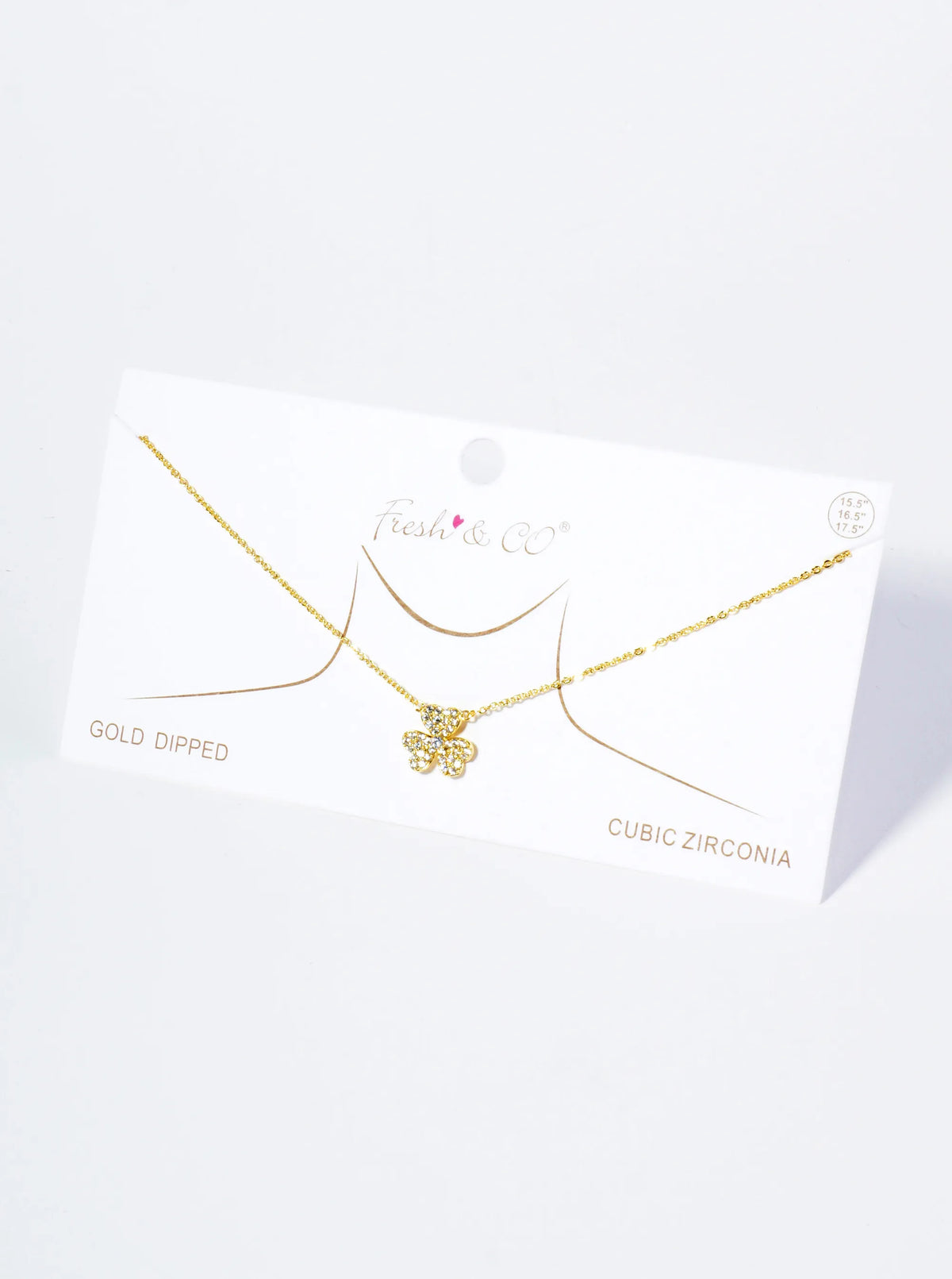 18K Gold Dipped Micro Pave Set CZ 3 Leaf Clover Pendant Necklace