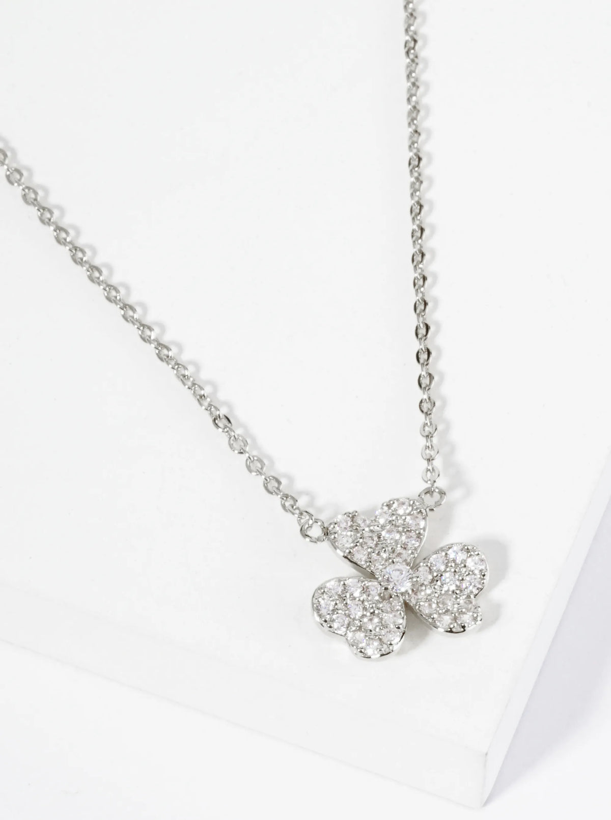 18K Gold Dipped Micro Pave Set CZ 3 Leaf Clover Pendant Necklace