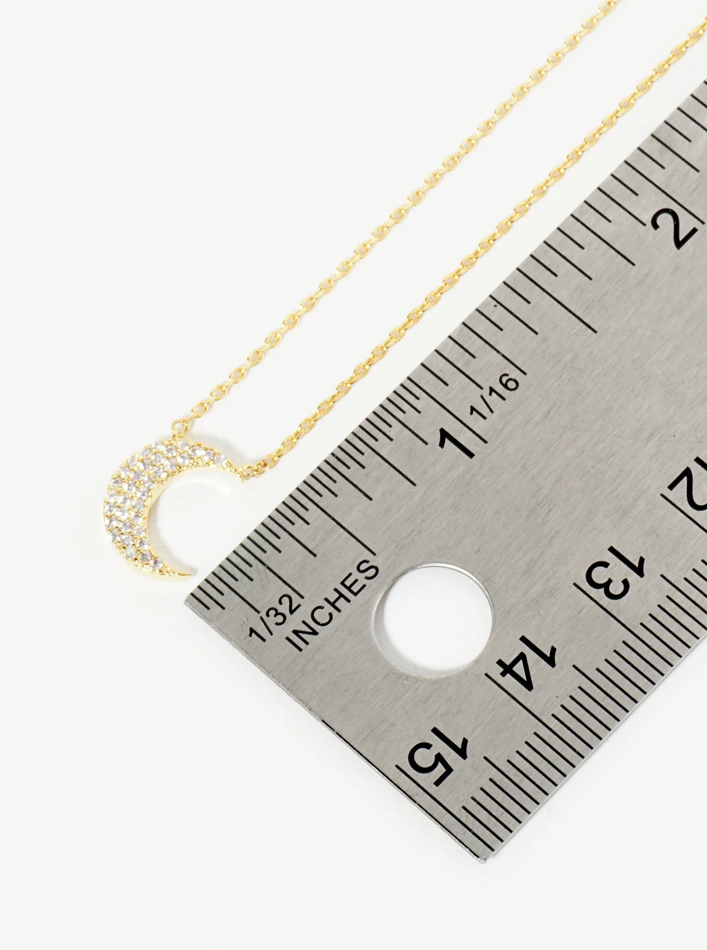 18K Gold Dipped Micro Pave Set CZ Crescent Moon Pendant Necklace