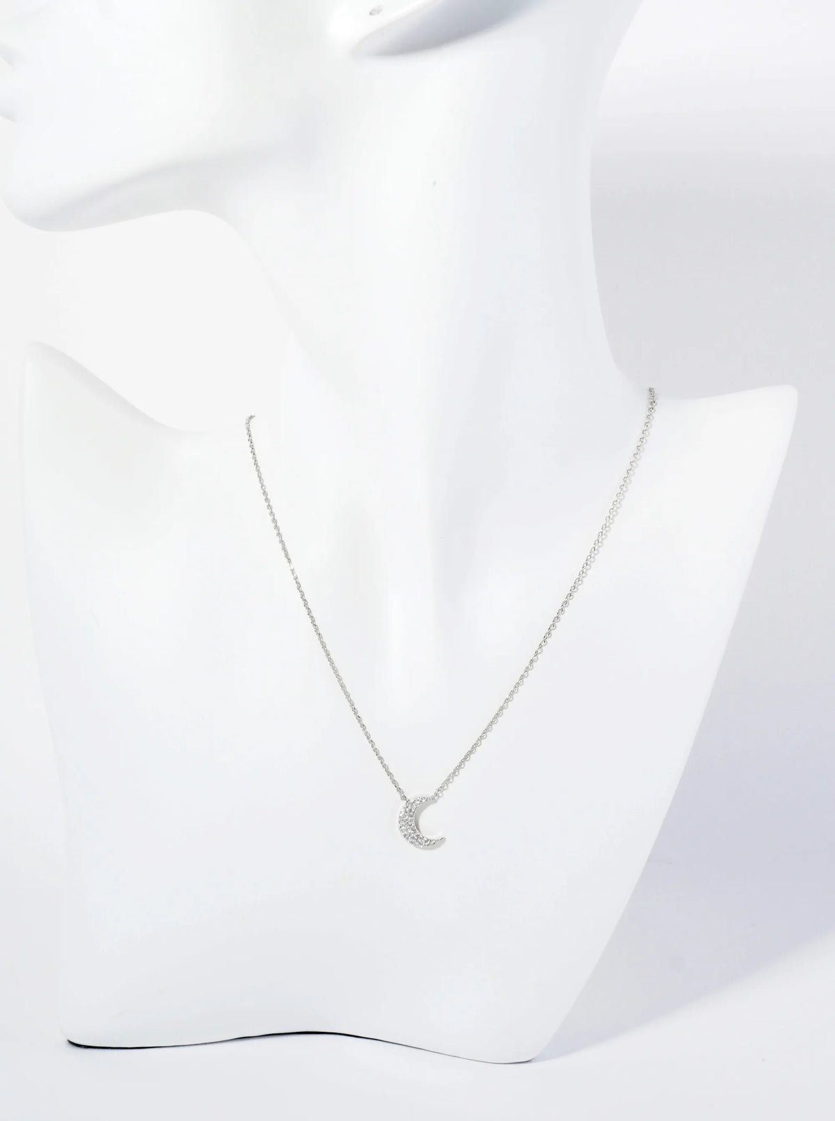 18K Gold Dipped Micro Pave Set CZ Crescent Moon Pendant Necklace