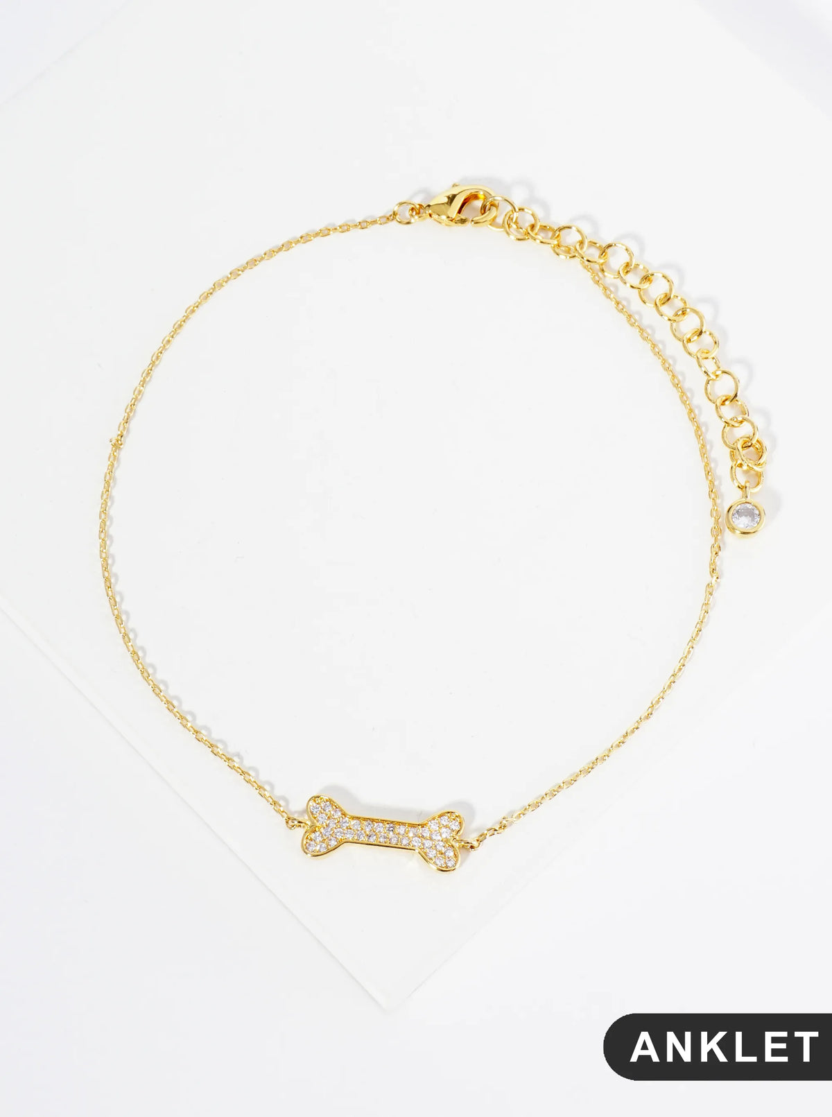 18K Gold Dipped Micro Pave Set CZ Dog Treat Brass Chain Anklet