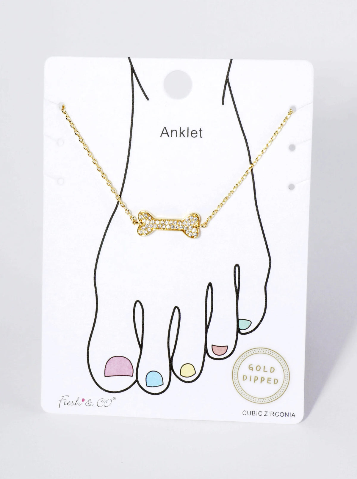 18K Gold Dipped Micro Pave Set CZ Dog Treat Brass Chain Anklet