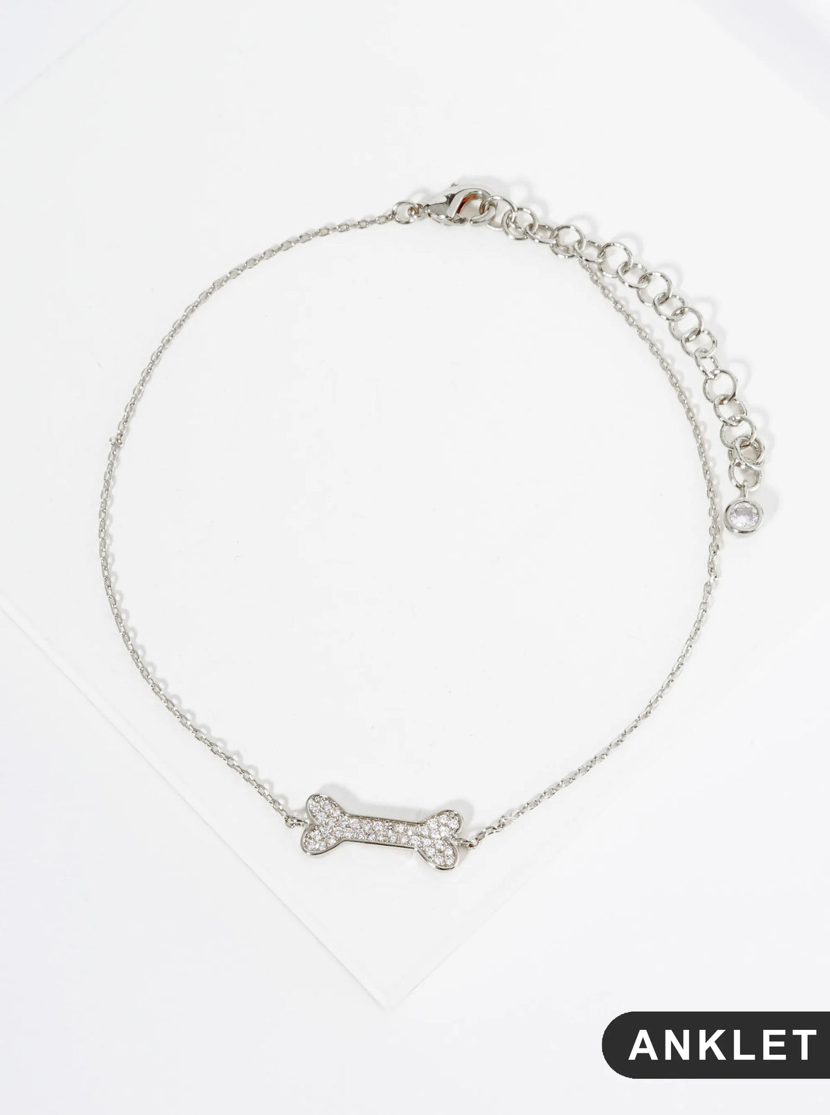 18K Gold Dipped Micro Pave Set CZ Dog Treat Brass Chain Anklet