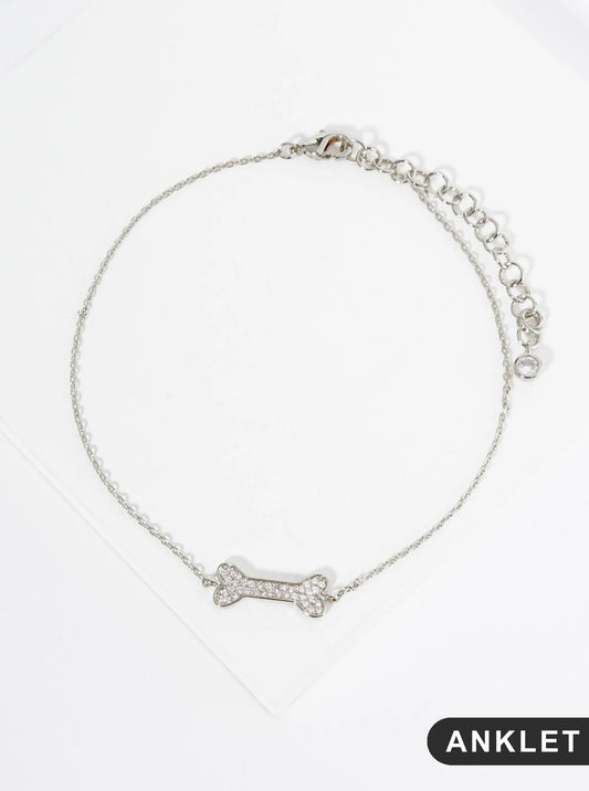 18K Gold Dipped Micro Pave Set CZ Dog Treat Brass Chain Anklet
