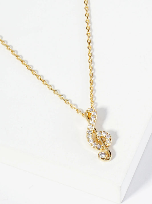 18K Gold Dipped Micro Pave Set CZ Musical Note Pendant Necklace