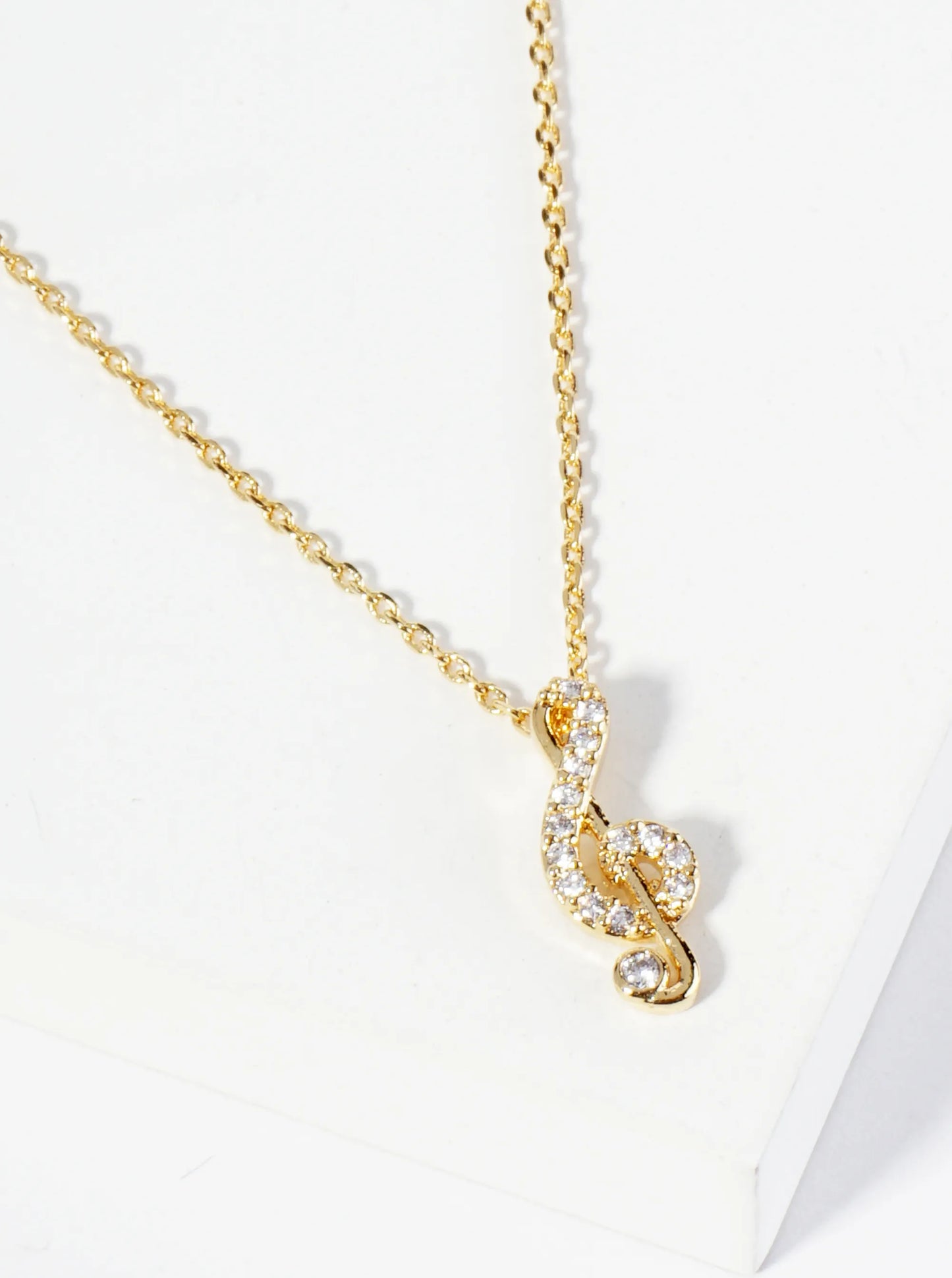 18K Gold Dipped Micro Pave Set CZ Musical Note Pendant Necklace