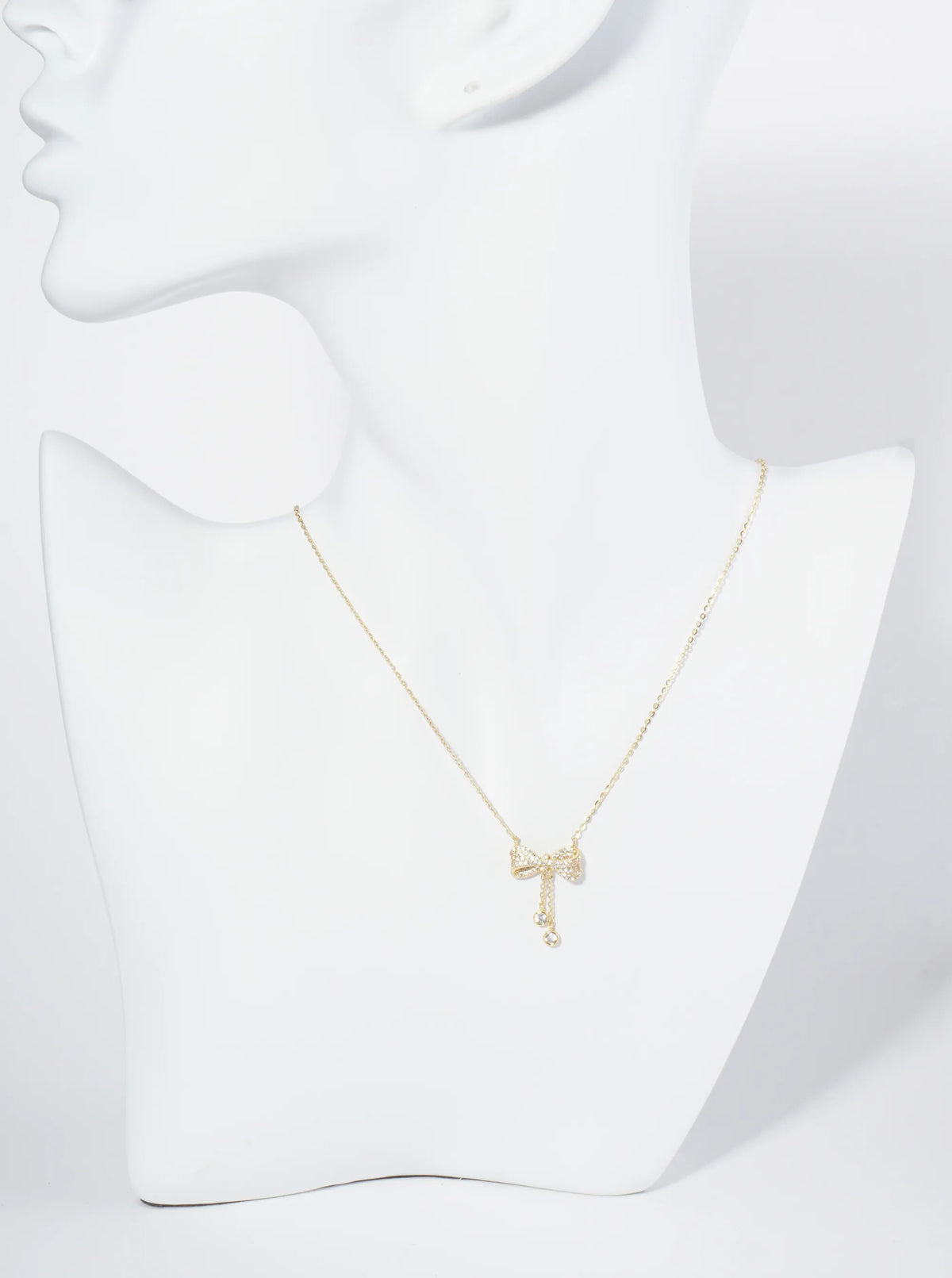 18K Gold Dipped Micro Pave Set CZ Ribbon Bow Pendant Necklace