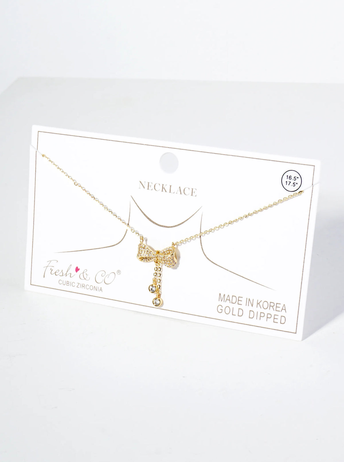 18K Gold Dipped Micro Pave Set CZ Ribbon Bow Pendant Necklace