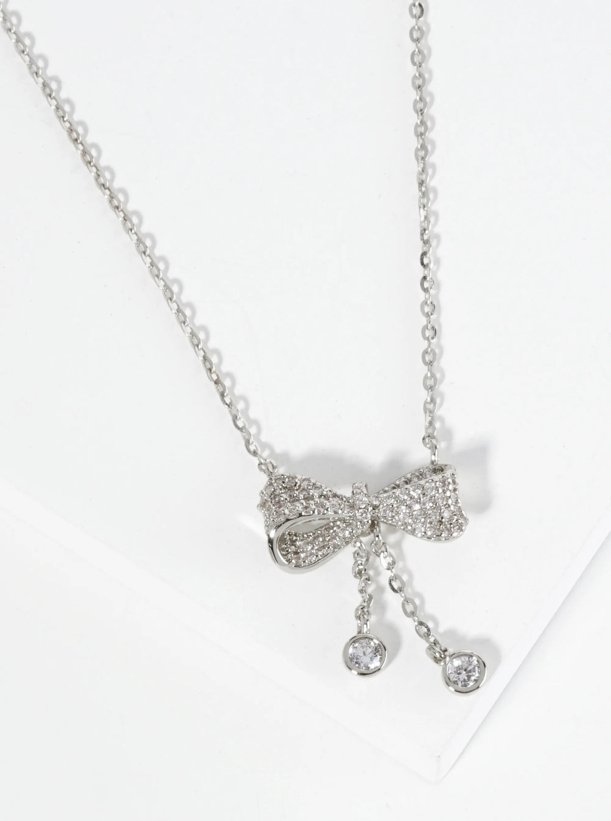 18K Gold Dipped Micro Pave Set CZ Ribbon Bow Pendant Necklace