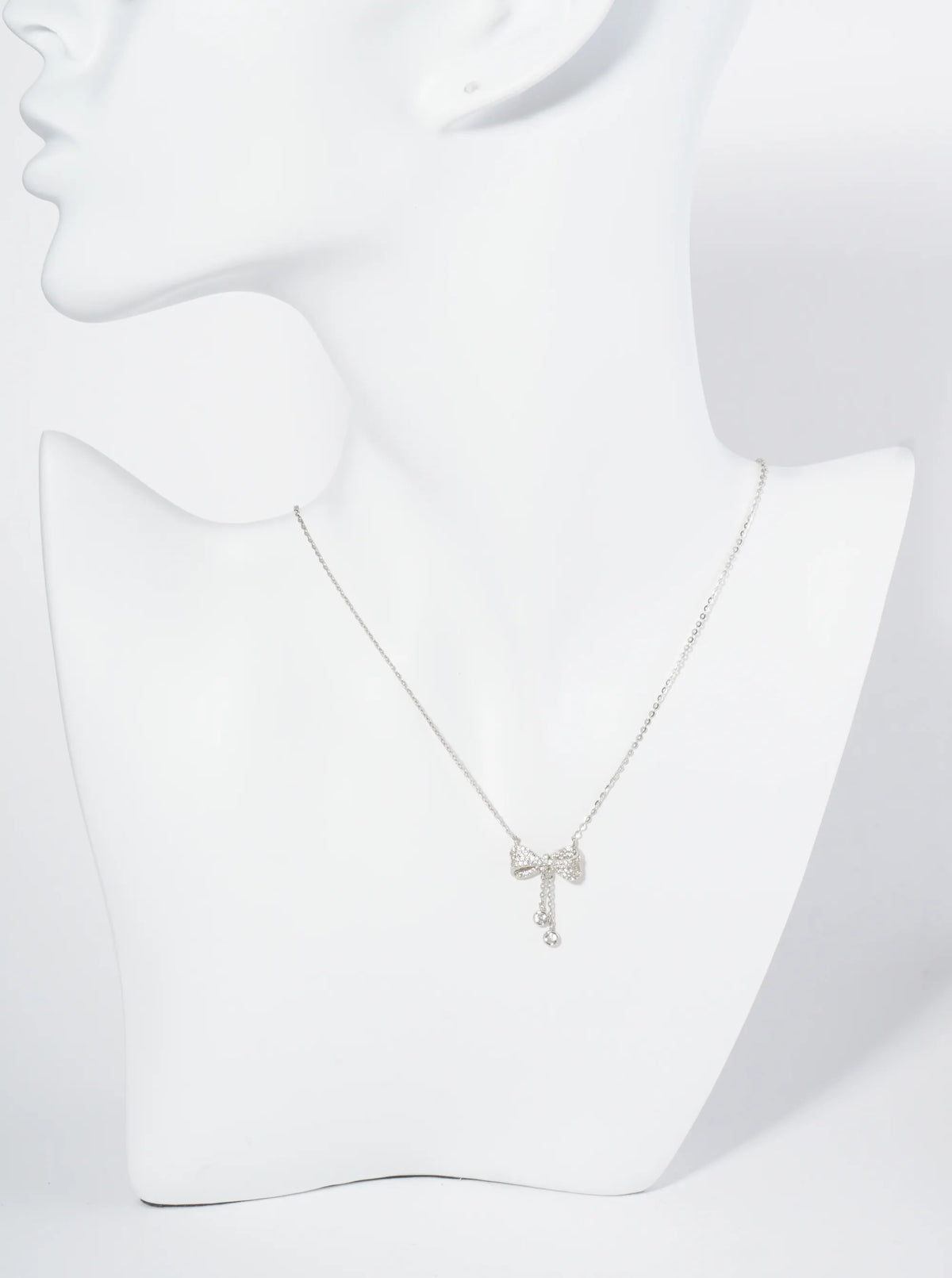 18K Gold Dipped Micro Pave Set CZ Ribbon Bow Pendant Necklace
