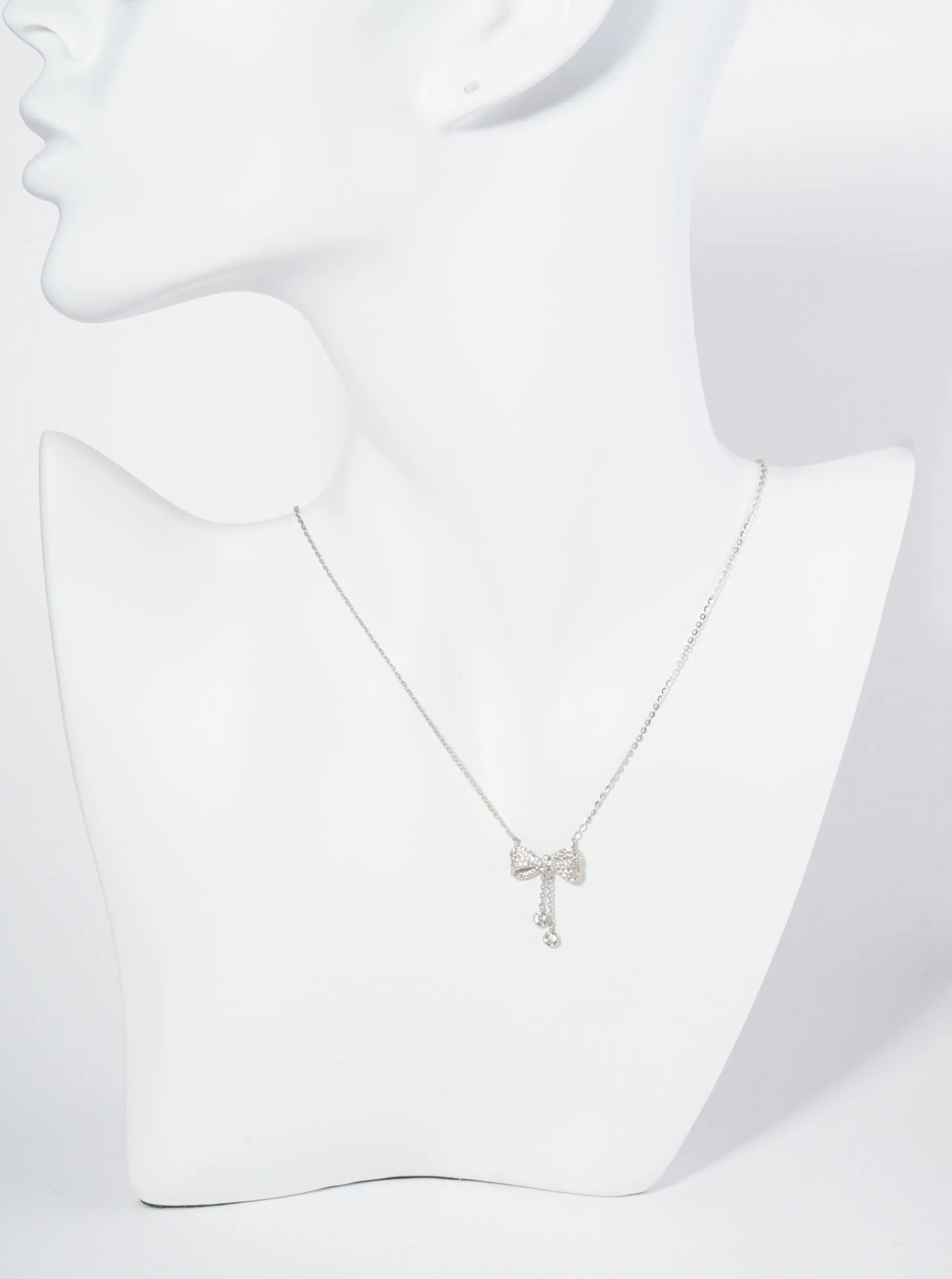 18K Gold Dipped Micro Pave Set CZ Ribbon Bow Pendant Necklace
