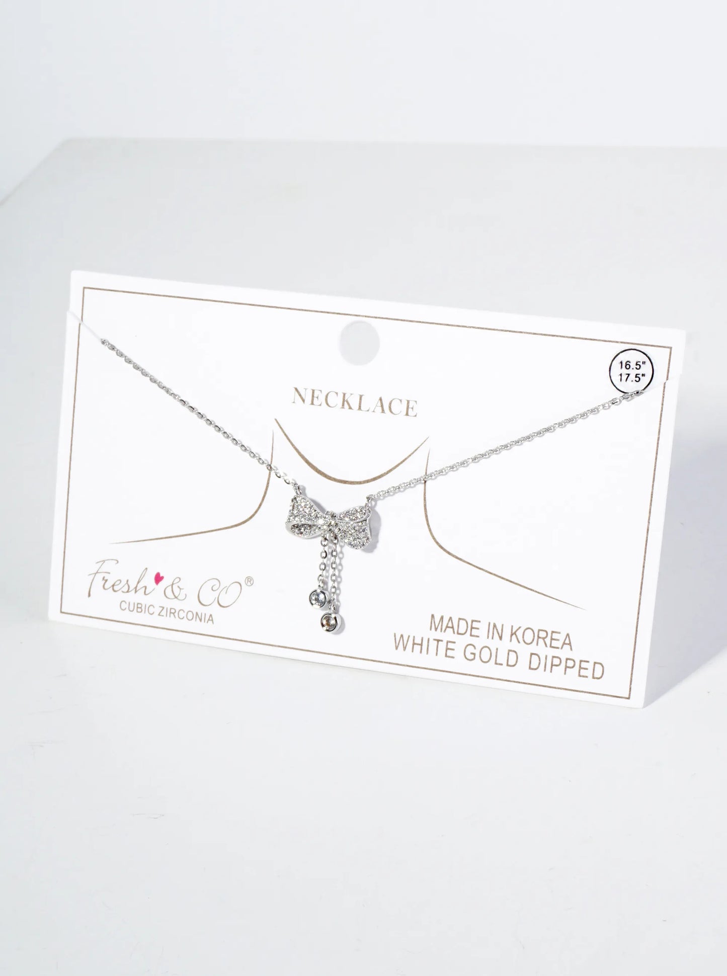 18K Gold Dipped Micro Pave Set CZ Ribbon Bow Pendant Necklace