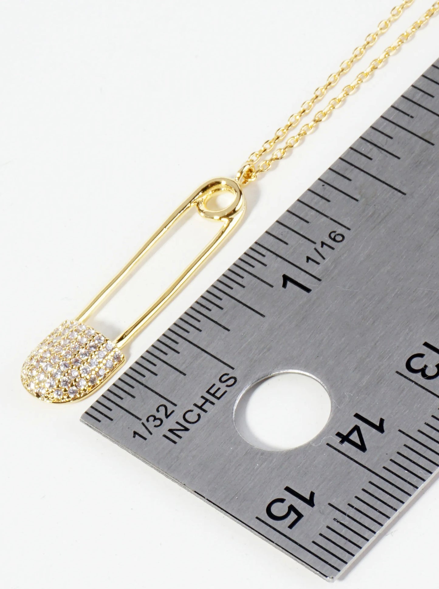 18K Gold Dipped Micro Pave Set CZ Safety Pin Pendant Necklace