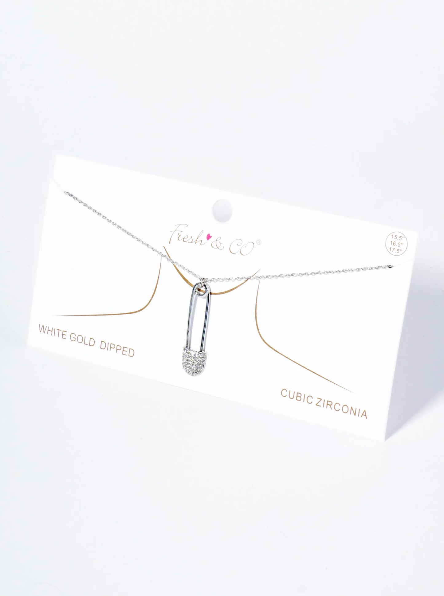 18K Gold Dipped Micro Pave Set CZ Safety Pin Pendant Necklace