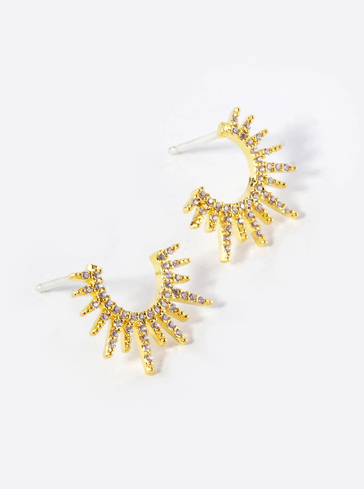 18K Gold Dipped Micro Pave Set CZ Starburst Front Facing Hoop Earrings