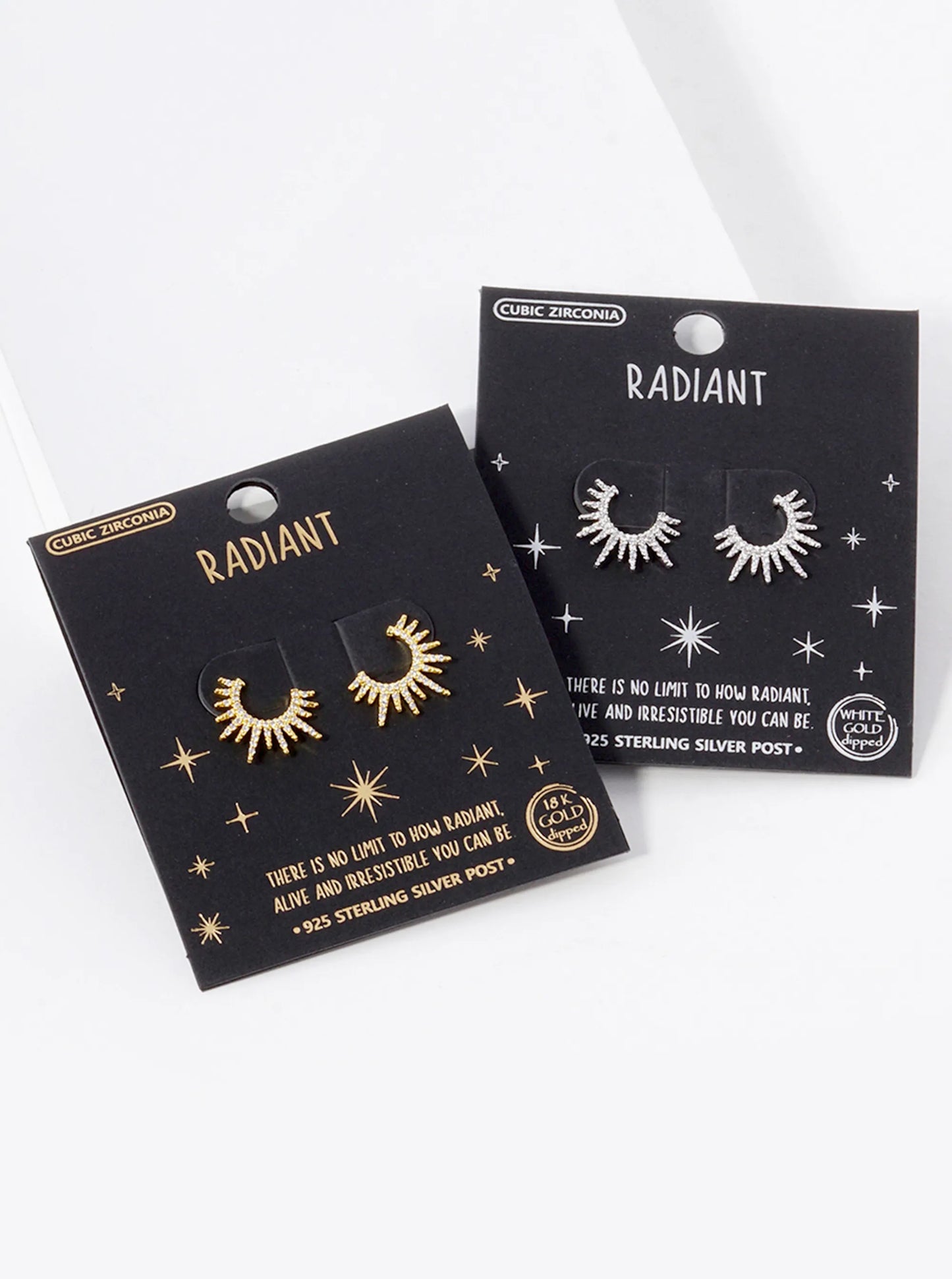 18K Gold Dipped Micro Pave Set CZ Starburst Front Facing Hoop Earrings