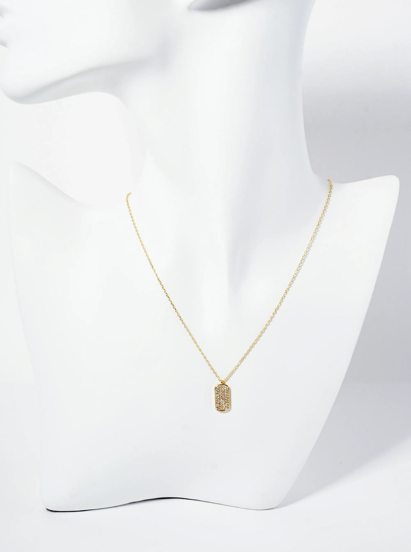 18K Gold Dipped Micro Pave Set CZ Tag Pendant Necklace