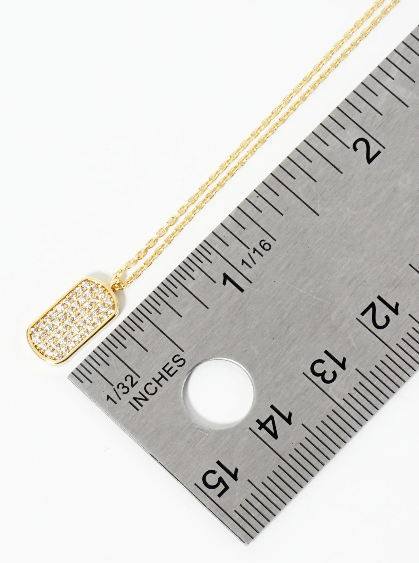 18K Gold Dipped Micro Pave Set CZ Tag Pendant Necklace