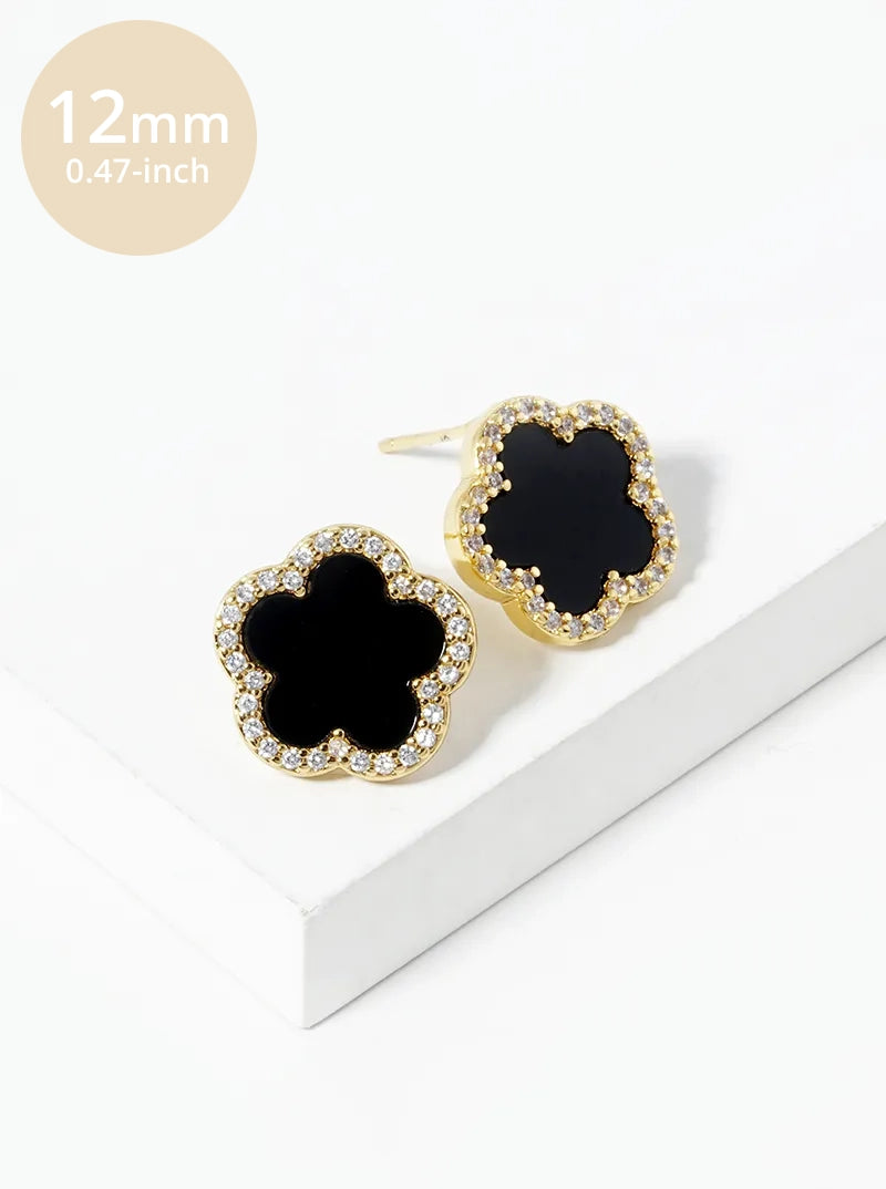 18K Gold Dipped Micro Pave Set Cubic Zirconia 12mm Semi-Precious Flower Stud Earrings