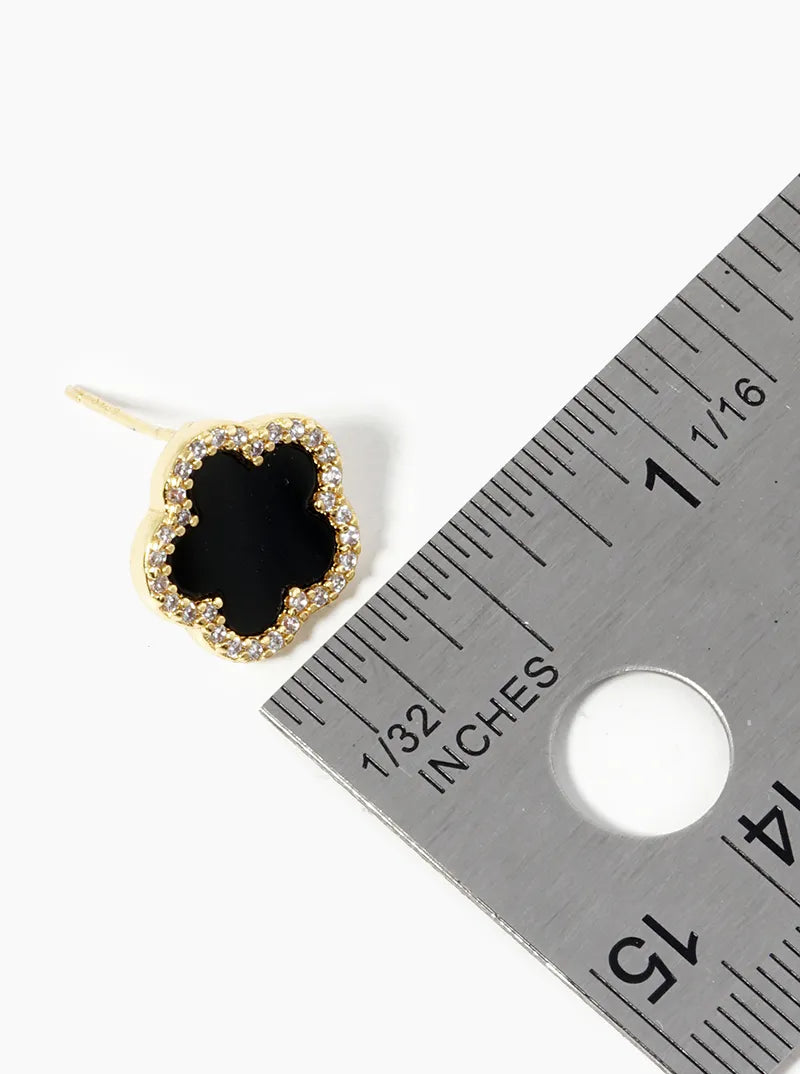 18K Gold Dipped Micro Pave Set Cubic Zirconia 12mm Semi-Precious Flower Stud Earrings