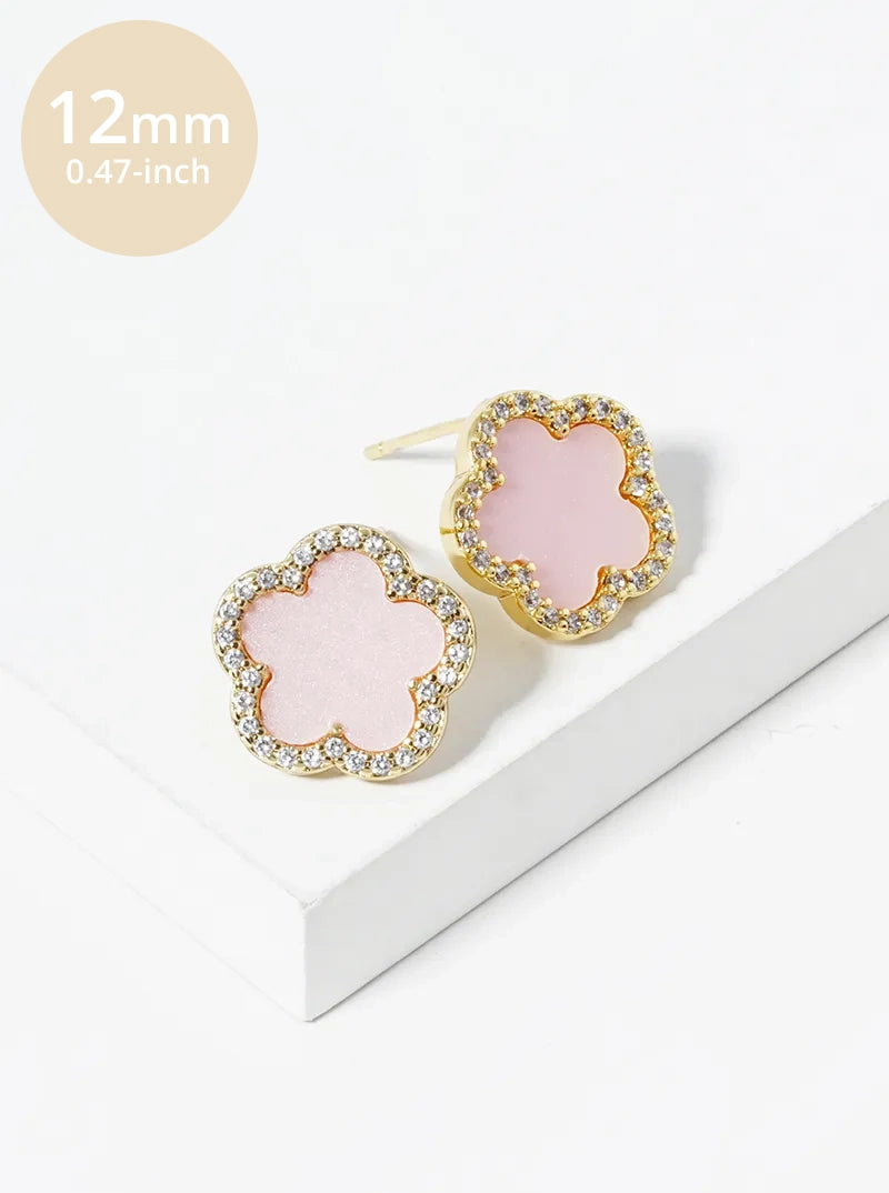 18K Gold Dipped Micro Pave Set Cubic Zirconia 12mm Semi-Precious Flower Stud Earrings