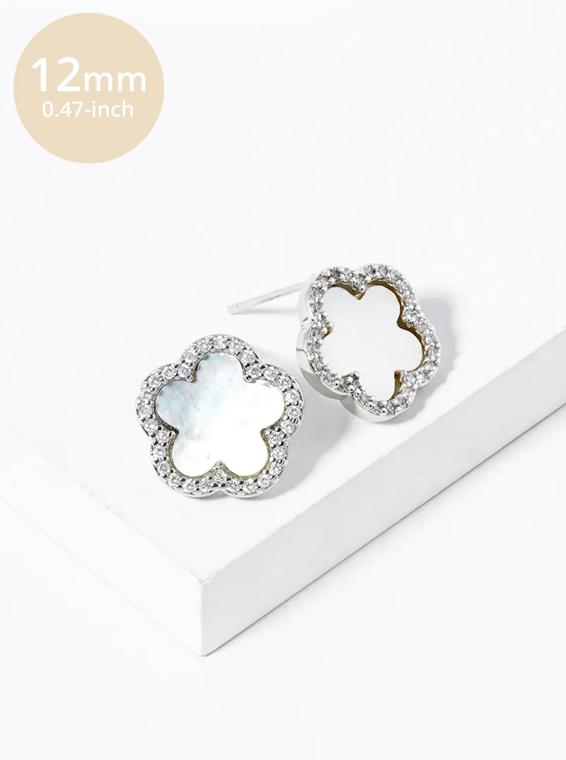 18K Gold Dipped Micro Pave Set Cubic Zirconia 12mm Semi-Precious Flower Stud Earrings