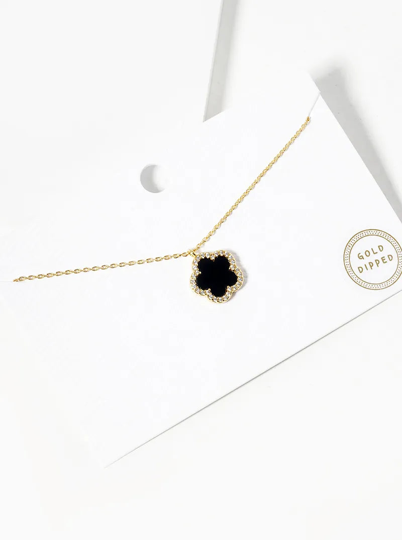 18K Gold Dipped Micro Pave Set Cubic Zirconia 13mm Semi-Precious Flower Pendant Necklace