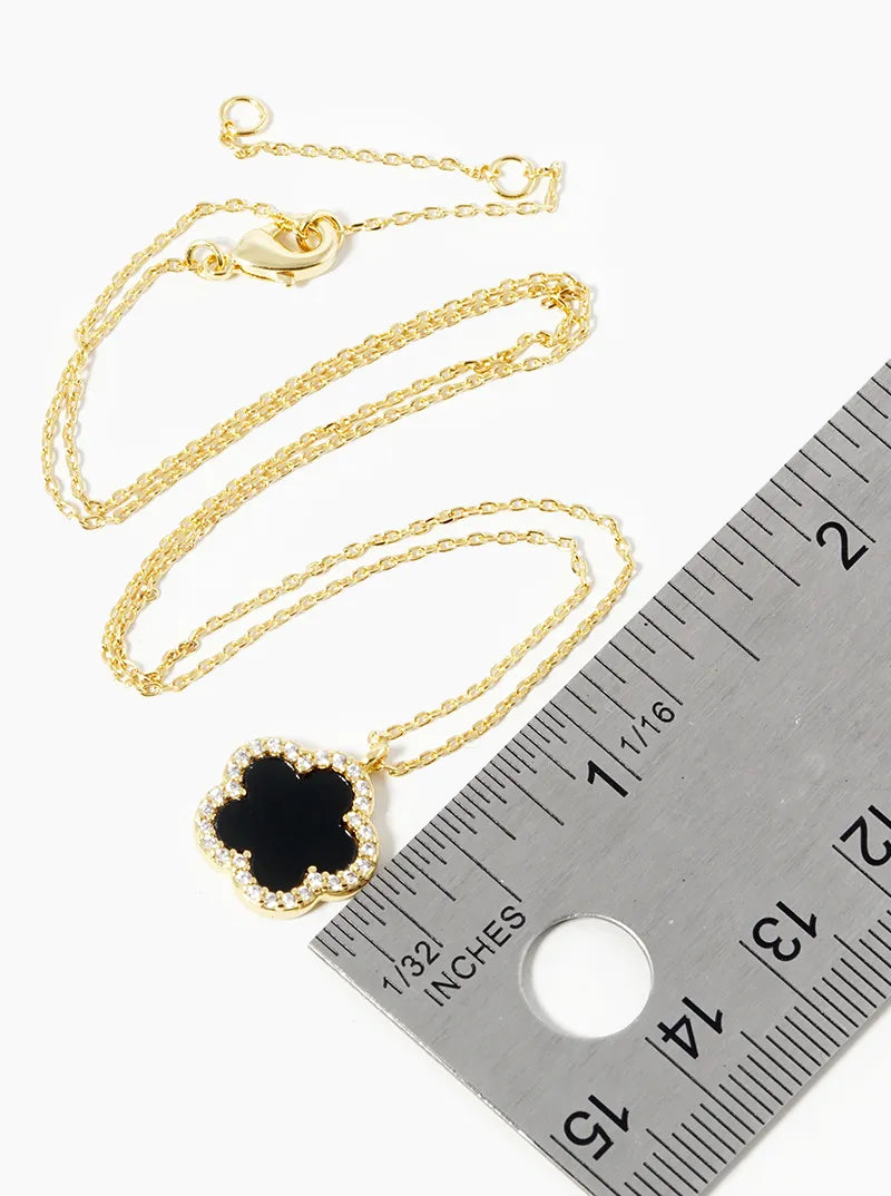 18K Gold Dipped Micro Pave Set Cubic Zirconia 13mm Semi-Precious Flower Pendant Necklace