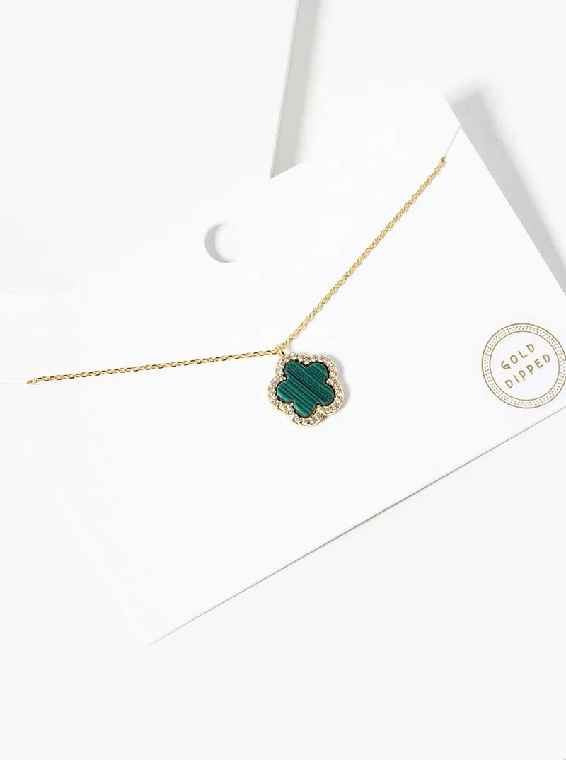 18K Gold Dipped Micro Pave Set Cubic Zirconia 13mm Semi-Precious Flower Pendant Necklace