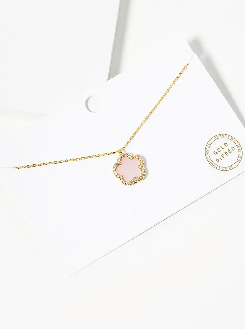 18K Gold Dipped Micro Pave Set Cubic Zirconia 13mm Semi-Precious Flower Pendant Necklace