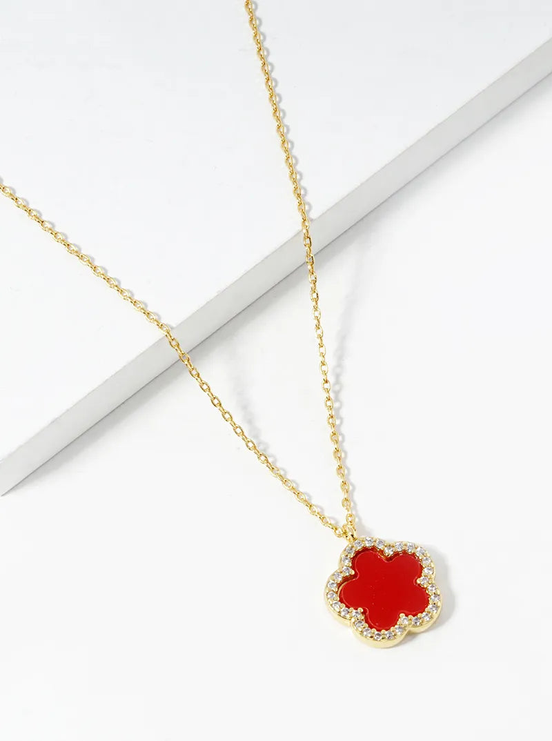 18K Gold Dipped Micro Pave Set Cubic Zirconia 13mm Semi-Precious Flower Pendant Necklace