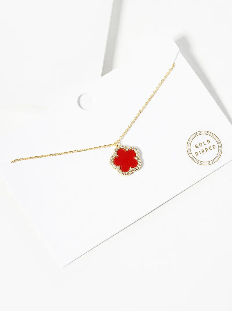 18K Gold Dipped Micro Pave Set Cubic Zirconia 13mm Semi-Precious Flower Pendant Necklace