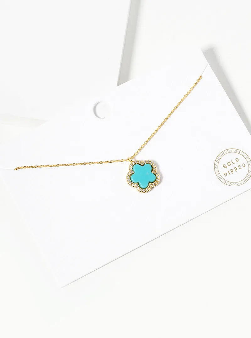 18K Gold Dipped Micro Pave Set Cubic Zirconia 13mm Semi-Precious Flower Pendant Necklace