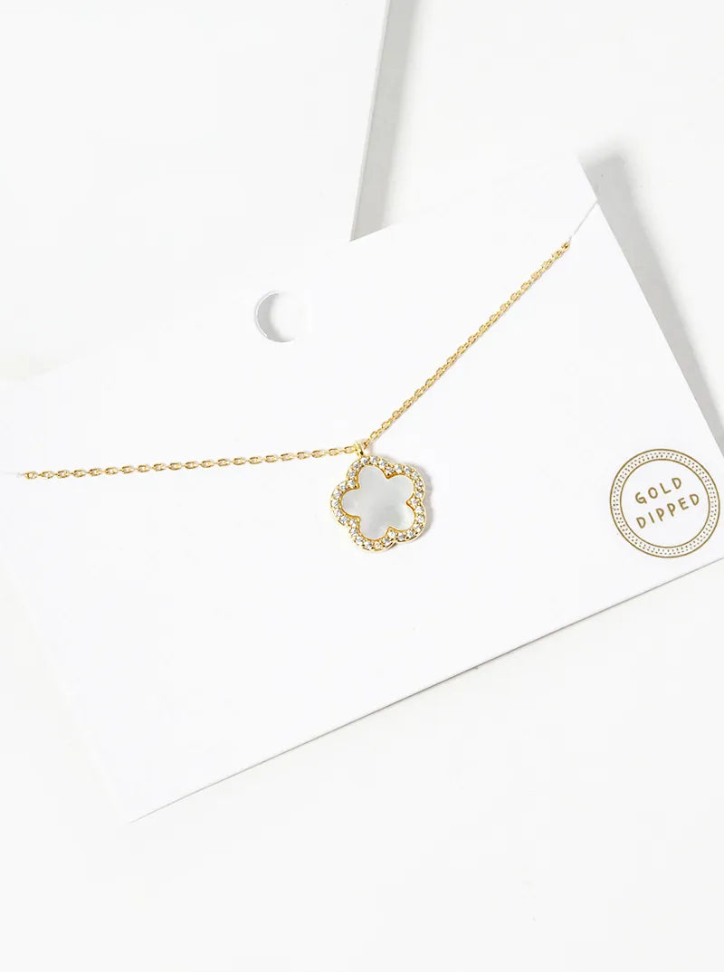 18K Gold Dipped Micro Pave Set Cubic Zirconia 13mm Semi-Precious Flower Pendant Necklace
